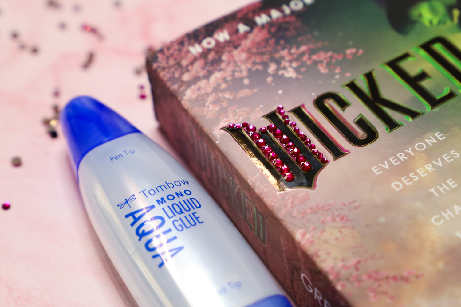 Glueing gems to a book cover