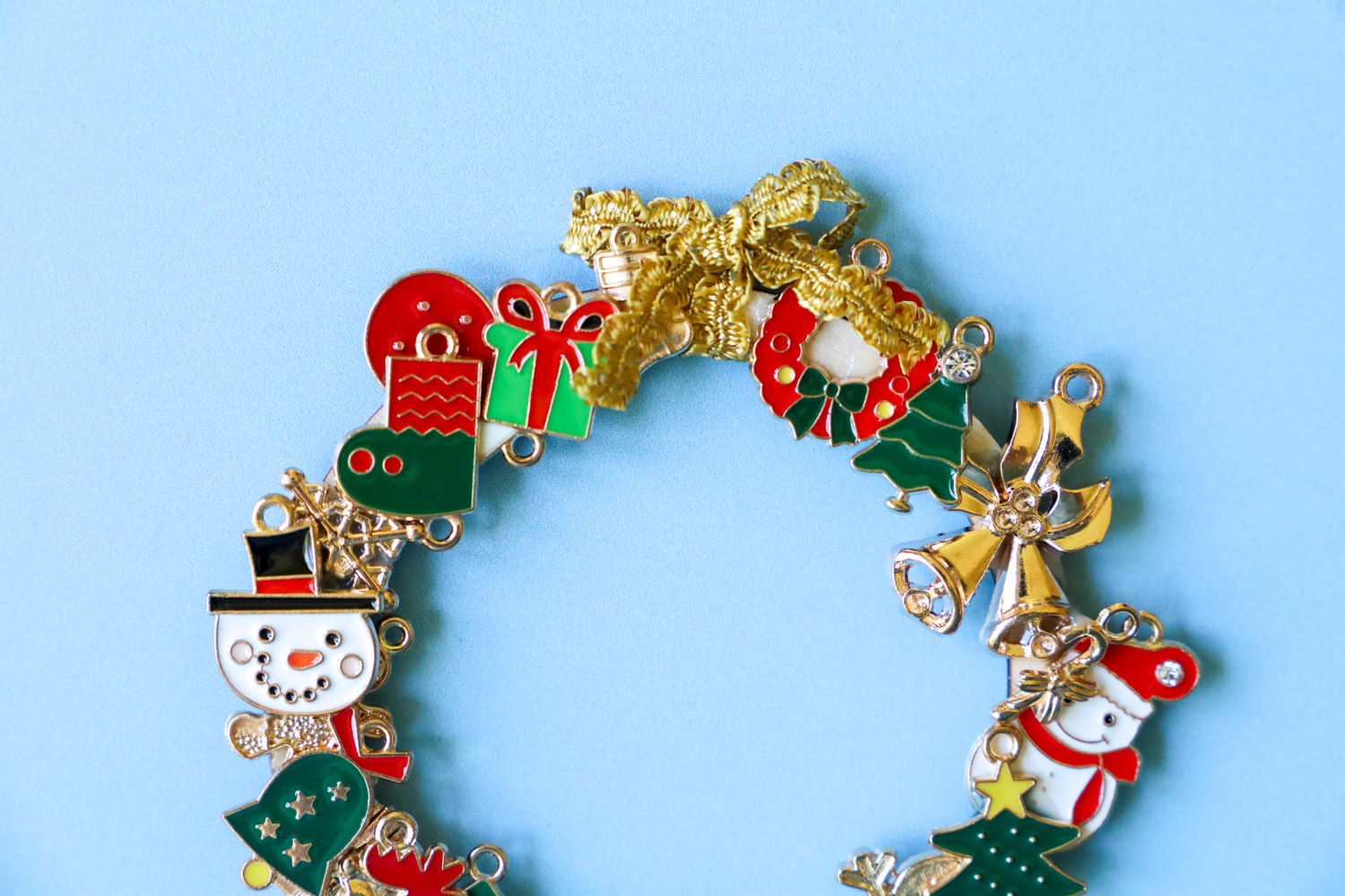 close up image of the DIY Christmas Charm Mini Wreath