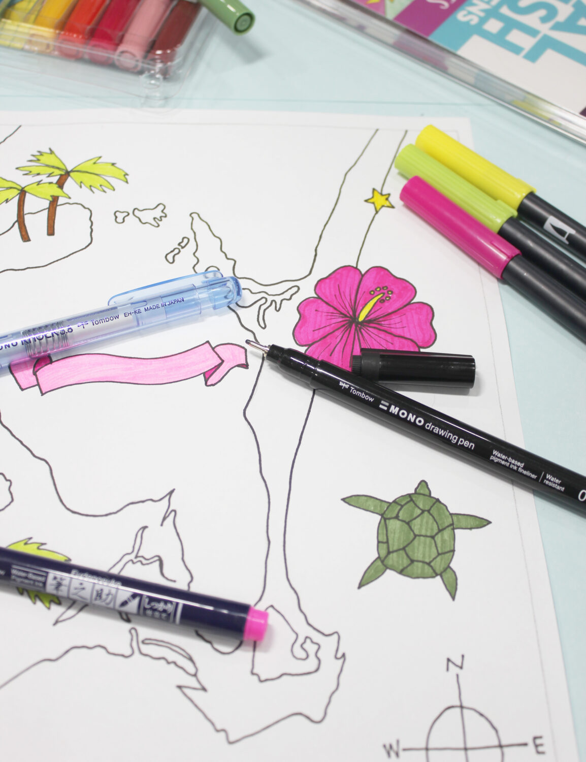 Detailed photo of Tombow brush pens and MONO drawing pen