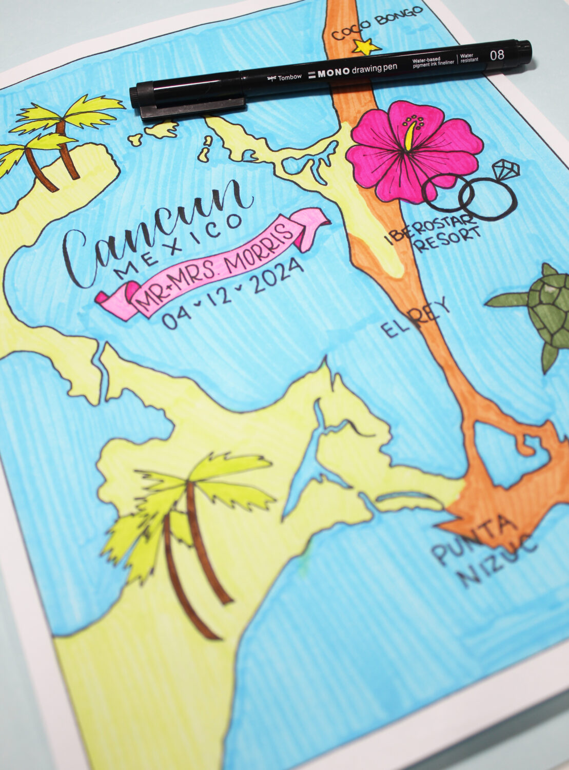 DIY Wedding map tutorial using @tombow products following instructions from @sarahynesdesigns