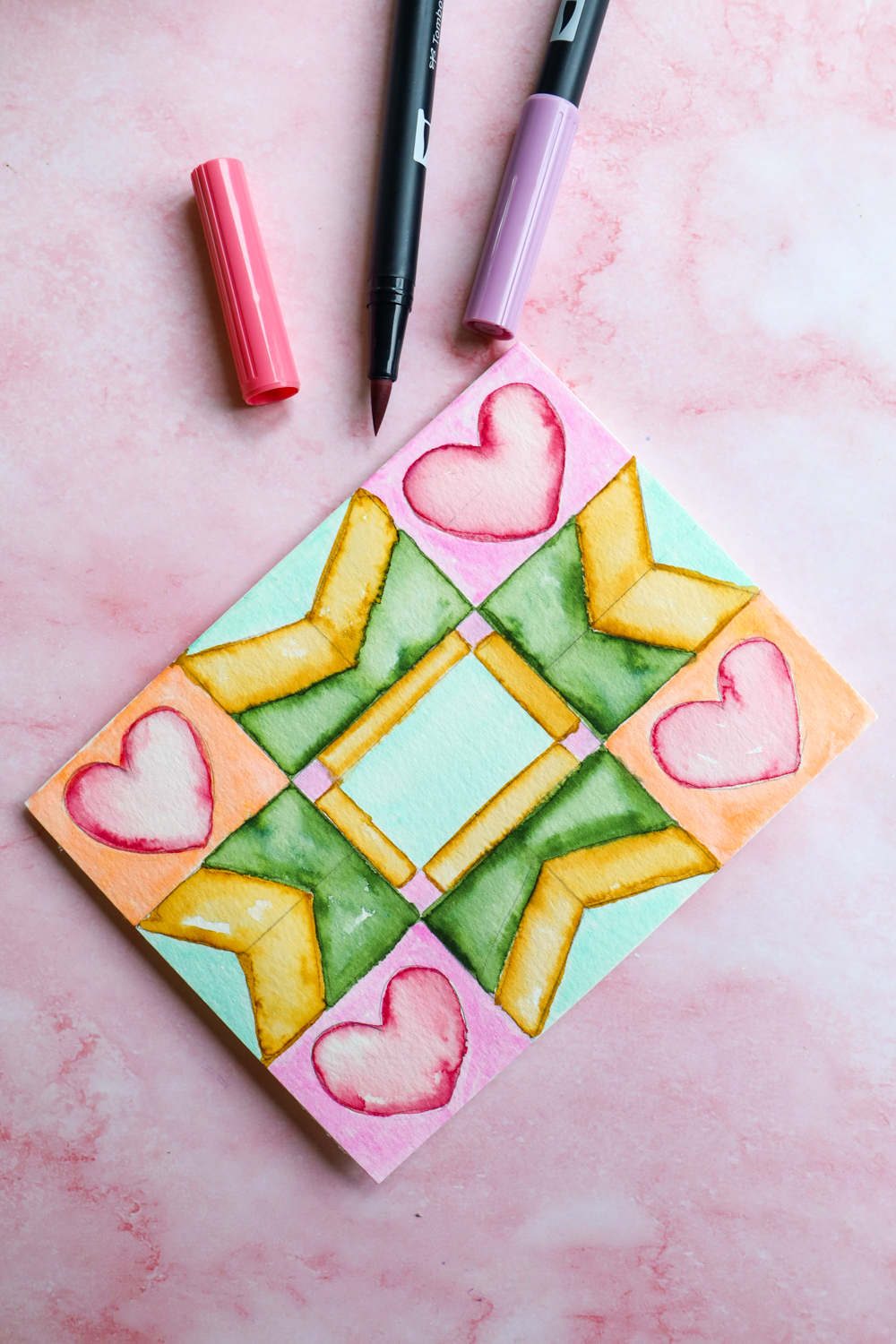 Learn How to Draw a Quilted Mother's Day Card following this tutorial on the @tombowusa blog using Dual Brush Pens!