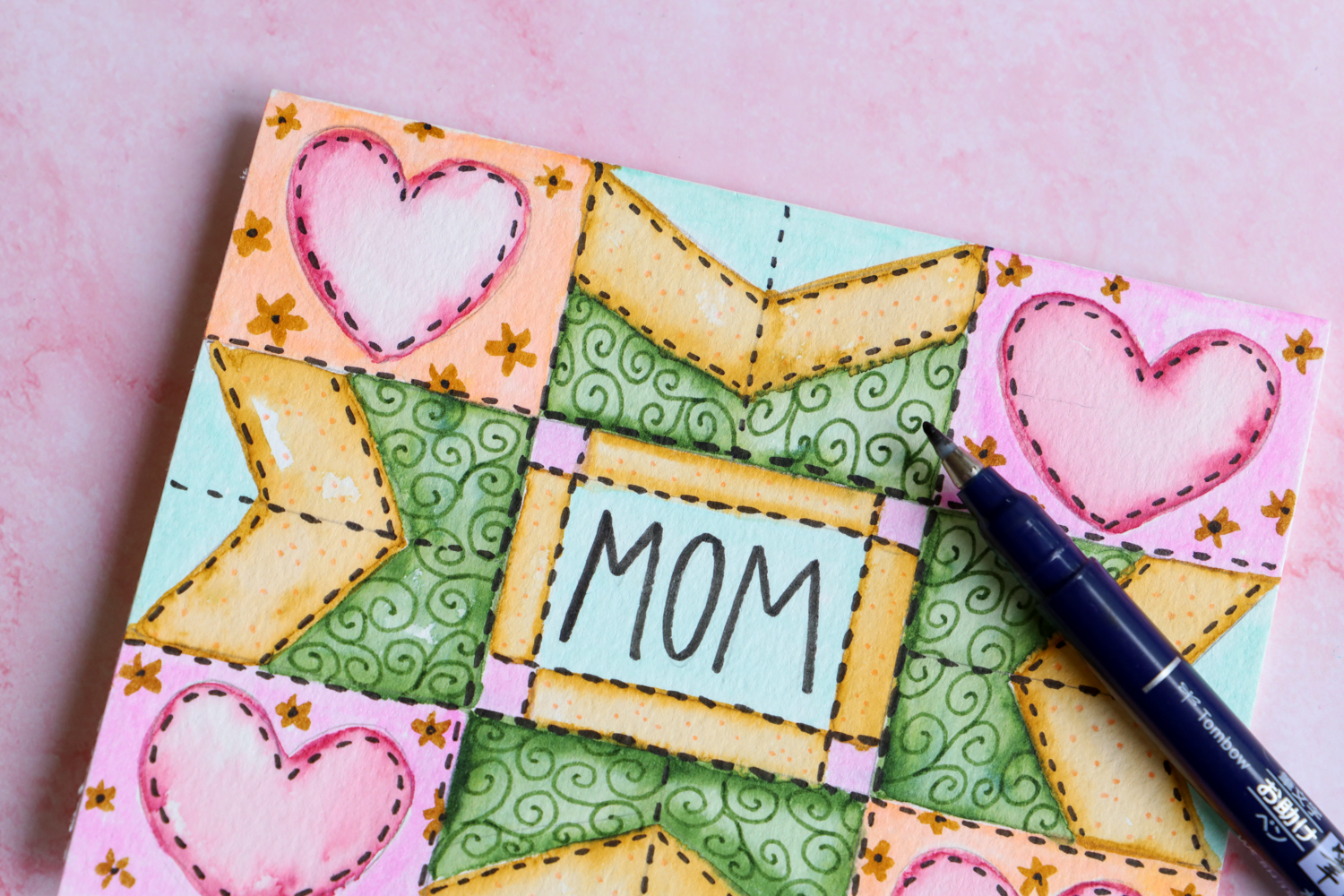 Learn How to Draw a Sewing Mother's Day Card following this tutorial on the @tombowusa blog using Dual Brush Pens!
