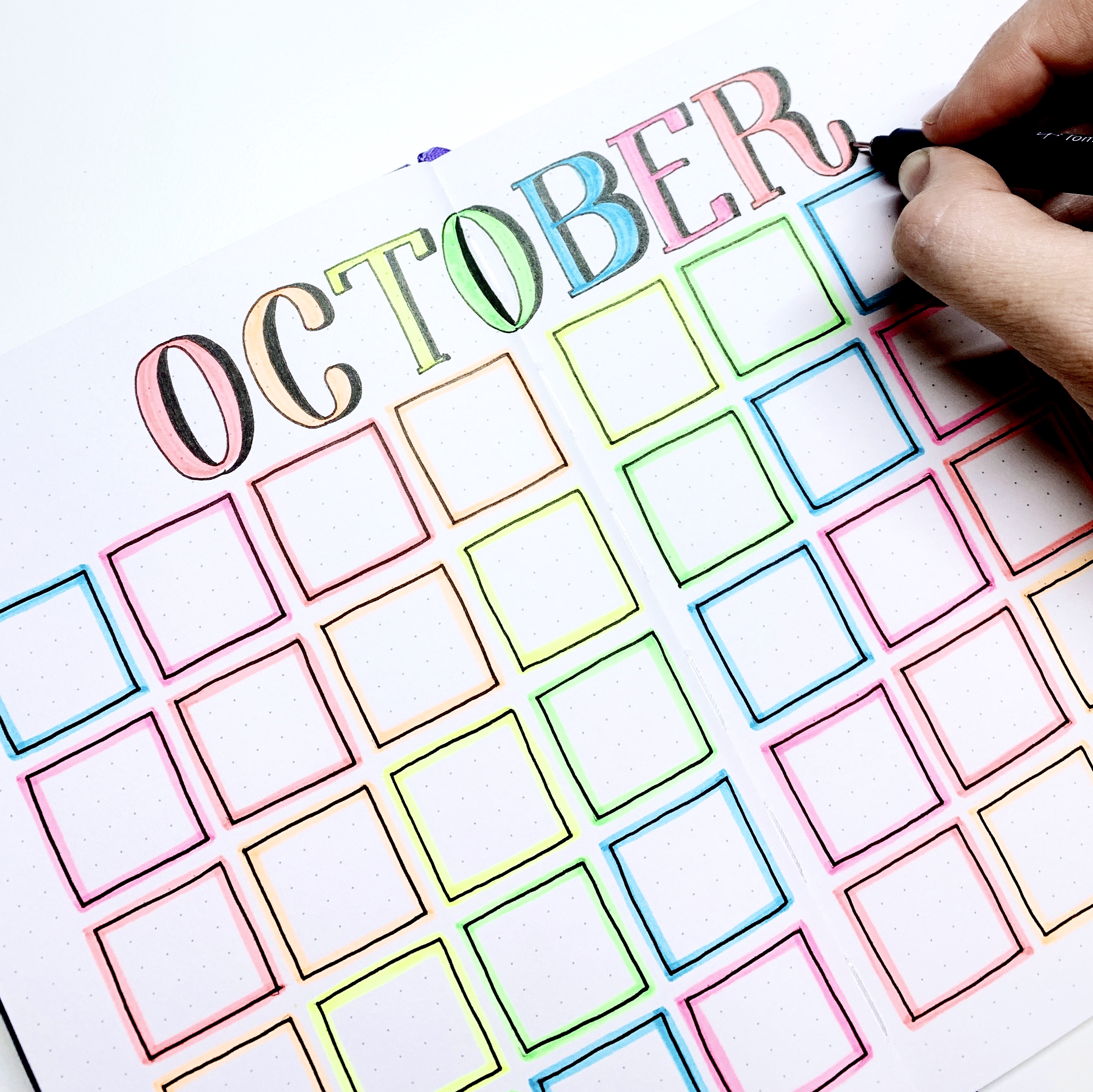 Create an October Calendar Spread using the NEW Tombow Fudenosuke Neon Brush Pens with Adrienne from @studio80design!