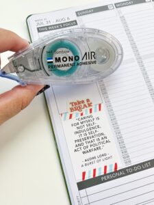 Use the Tombow MONO Air Touch Adhesive to glue printables on your Passion Planner. #tombow #passionplanner