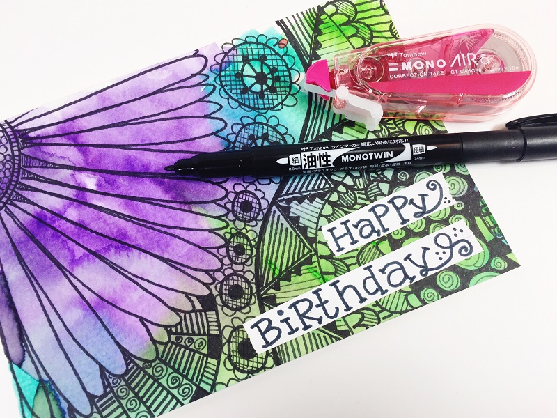 5 Unique techniques using Tombow MONO Air Correction Tape in your Mixed Media Projects including doodles, wood, glass, photo paper and gift bags.