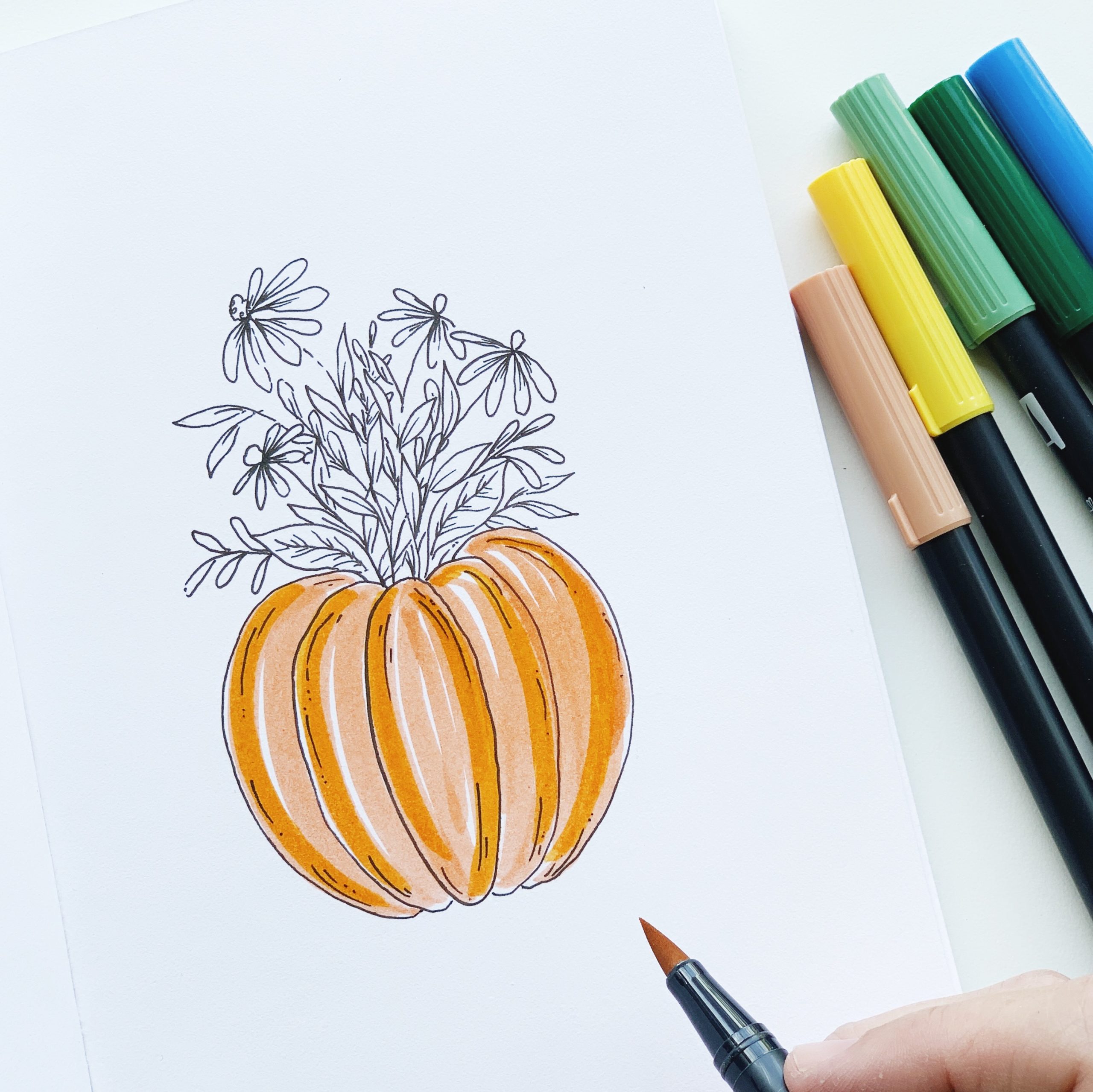 Pumpkin Marker Drawing  Pumpkin drawing, Pumpkin illustration, Marker  drawing