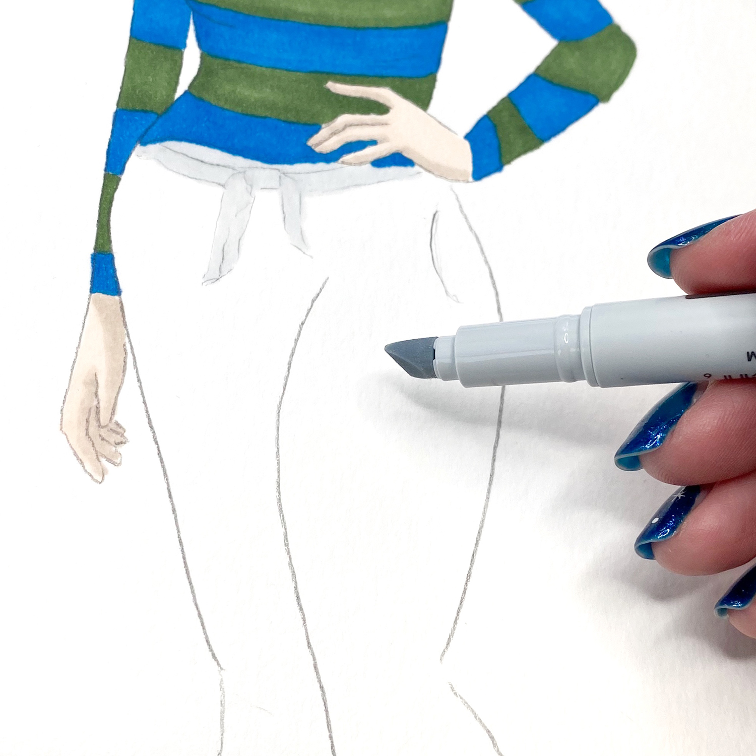 Fashion illustration with Promarkers: mini dress 