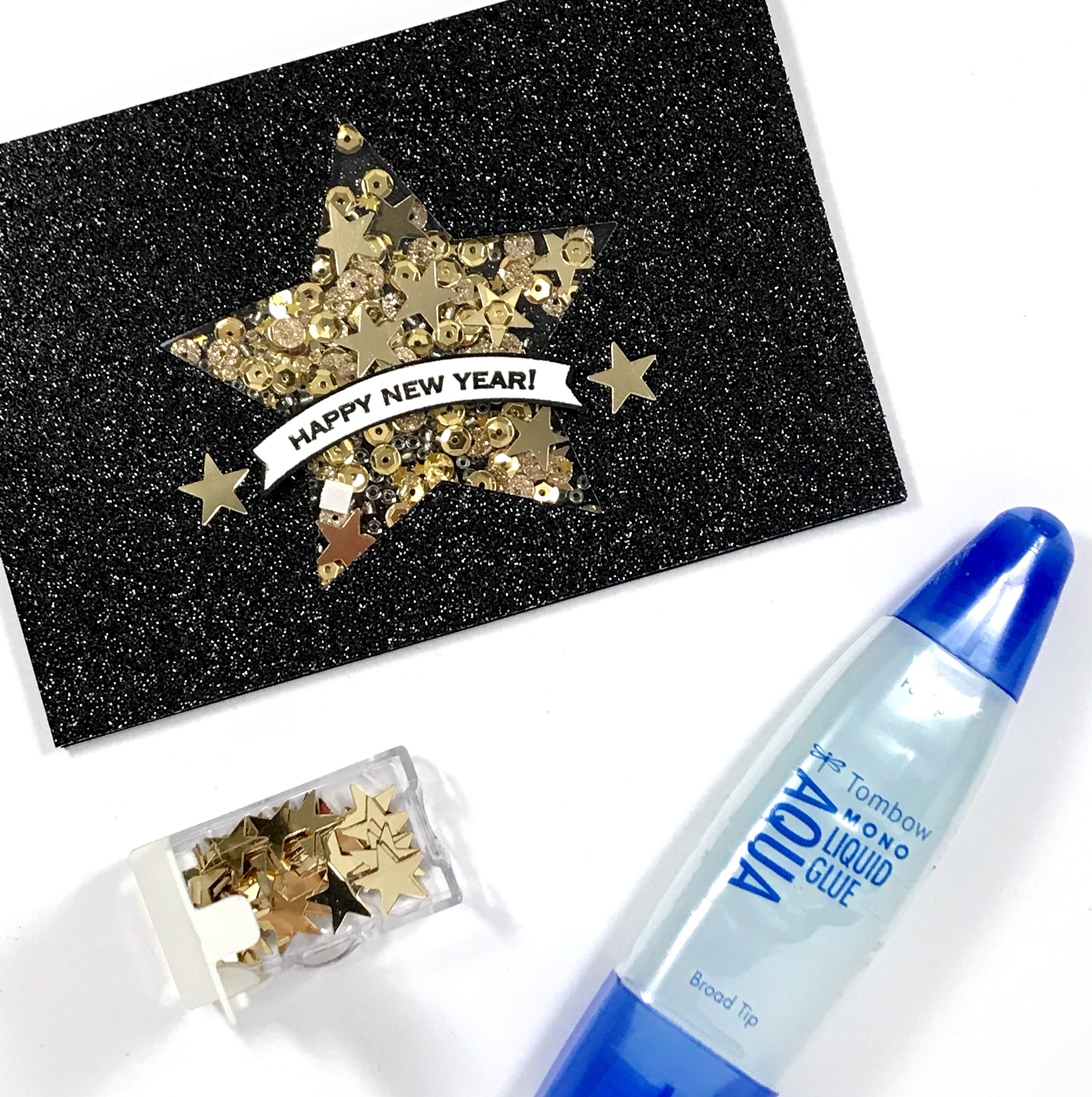 Glitter New Years Shaker Card with Tombow Adhesives with @tombowusa @popfizzpaper #pfplovestombow #tombowdt