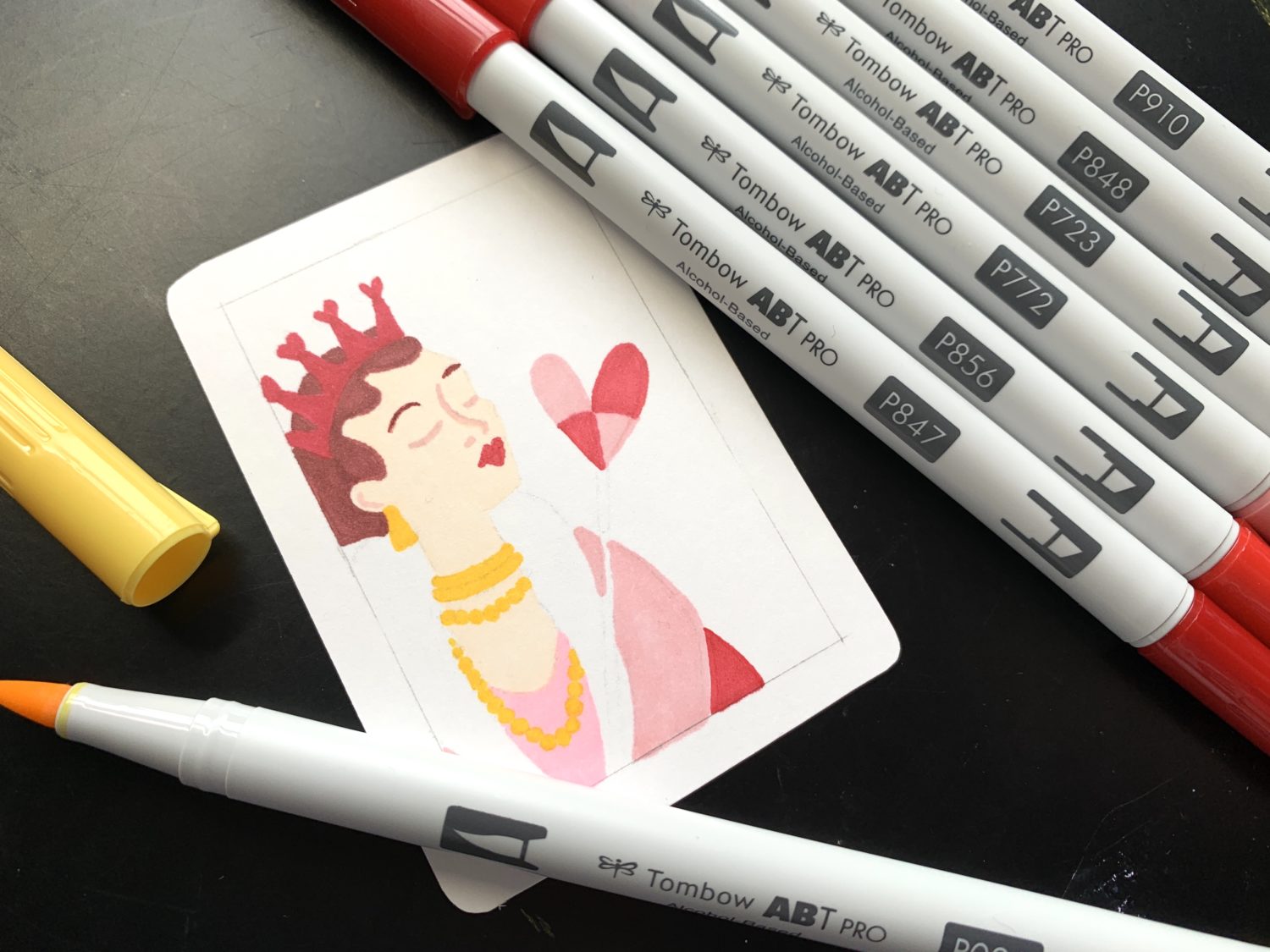 Learn how to illustrate your own playing card using @tombowusa ABT PRO Alcohol Markers. Tutorial by @LePereLetters. #Tombow #ABTPROAlcoholMarkers