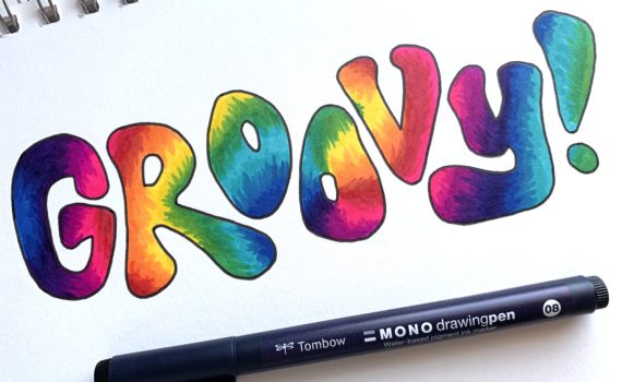 Learn how to make summer tie-dye lettering with the @tombowusa ABT PRO Alcohol Based Markers! Tutorial by @lepereletters #summerprojects #handletteringpractice #easyhandlettering #tiedye