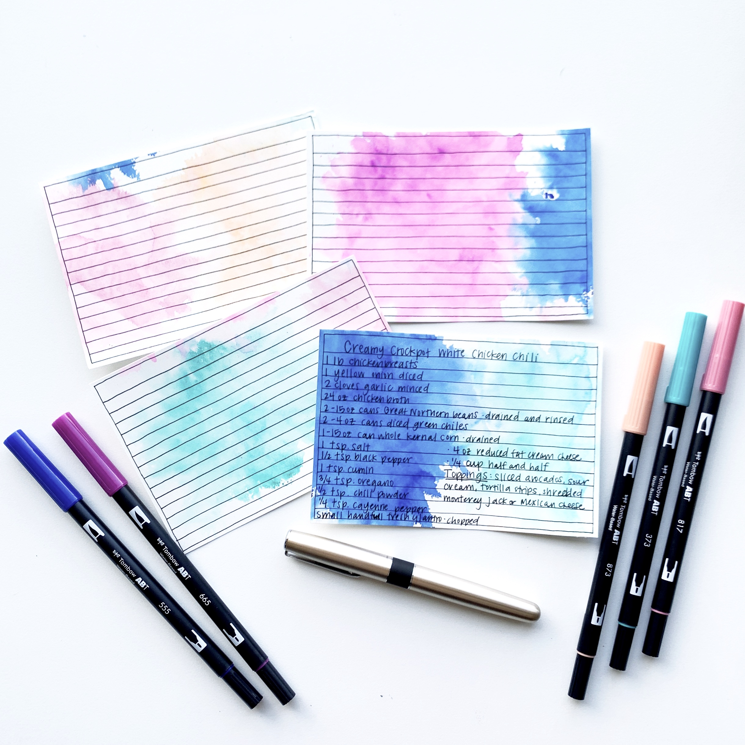 Learn how to create easy watercolor recipe cards with Adrienne from @studio80design!