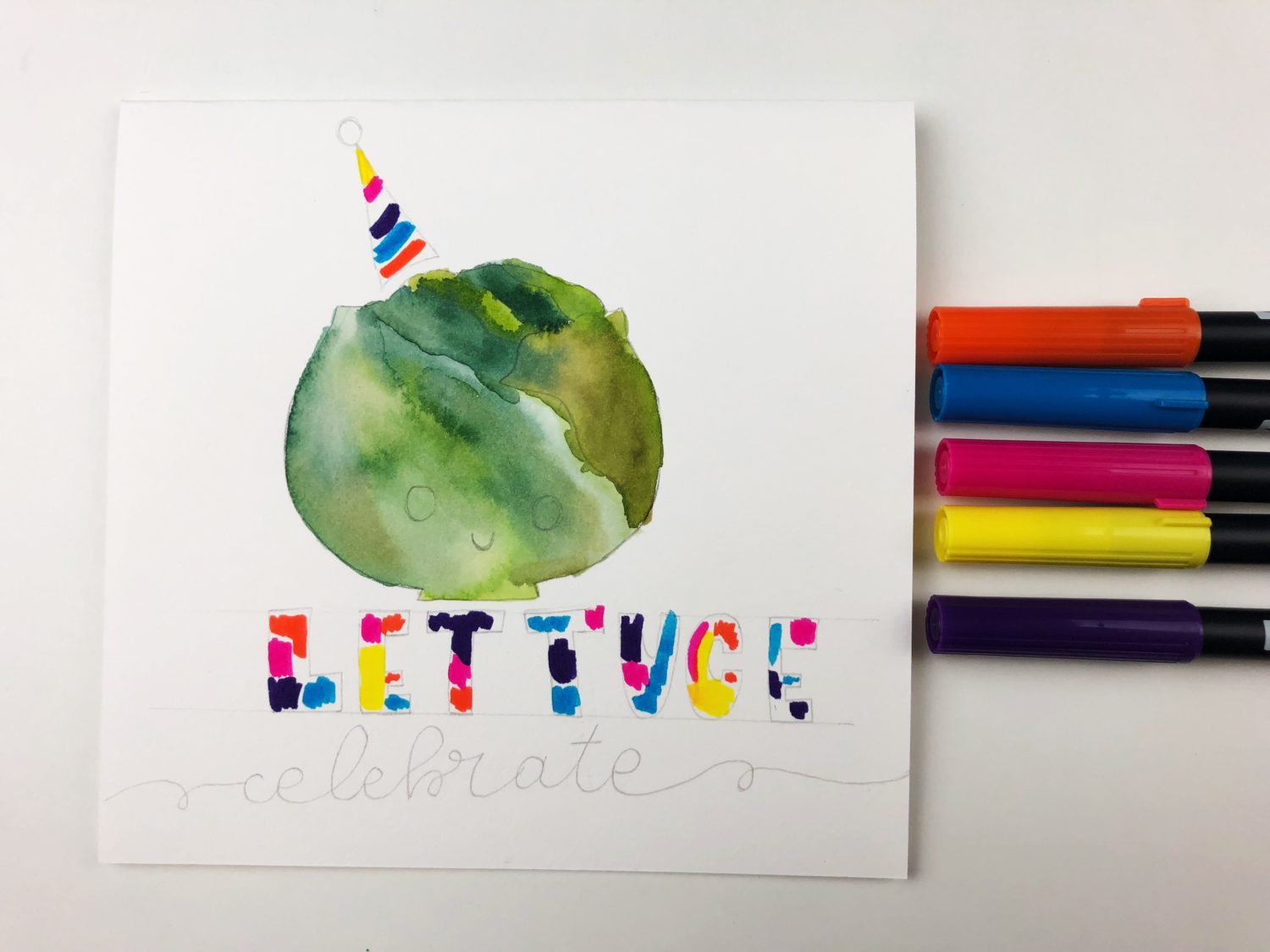 How to make a punny watercolor card using #Tombow Dual Brush Pens