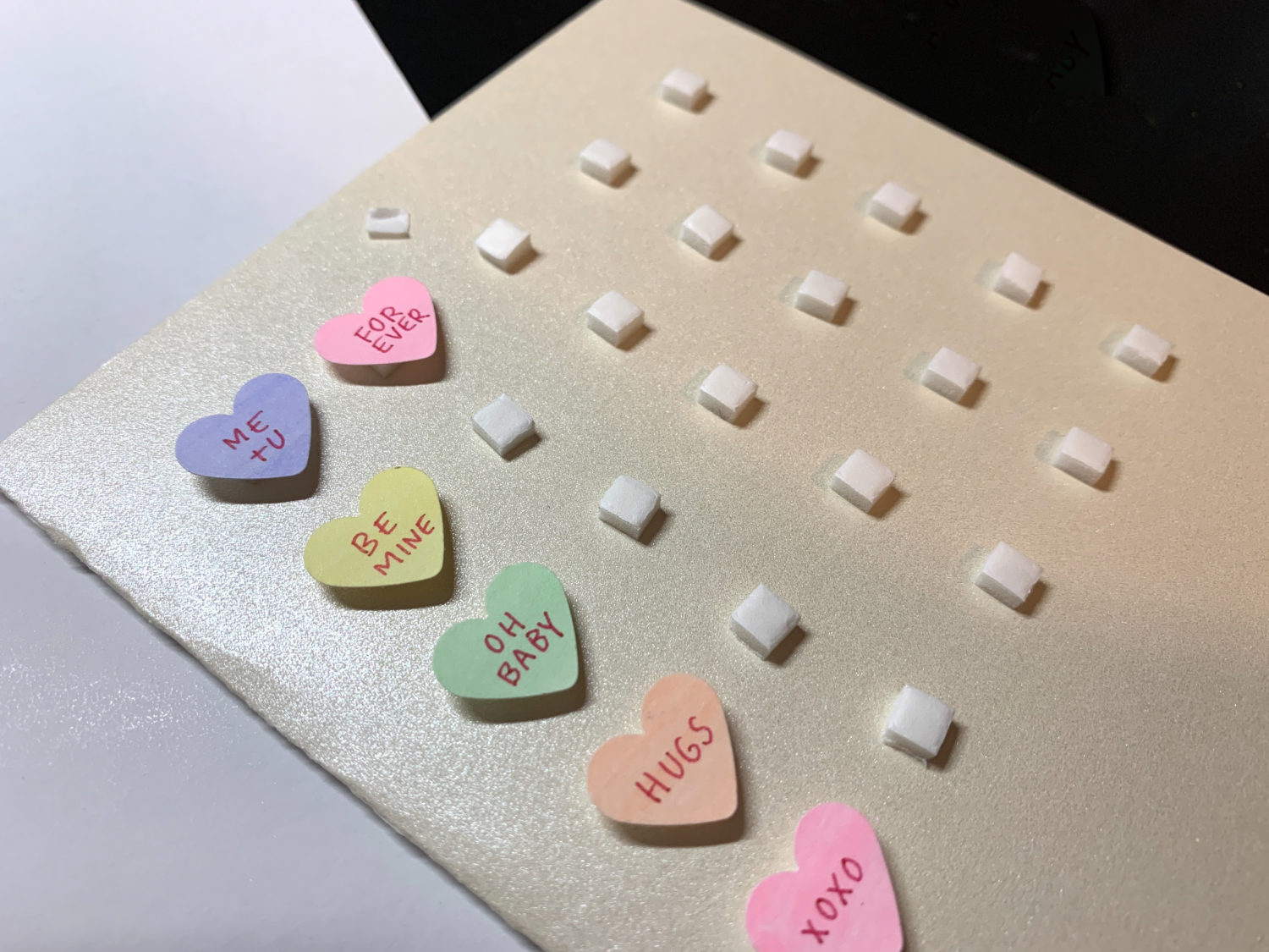 How to use @TombowUSA adhesives on your next card making project. Tutorial done by @LePereLetters #bestartsupplies #cardmaking #candyhearts