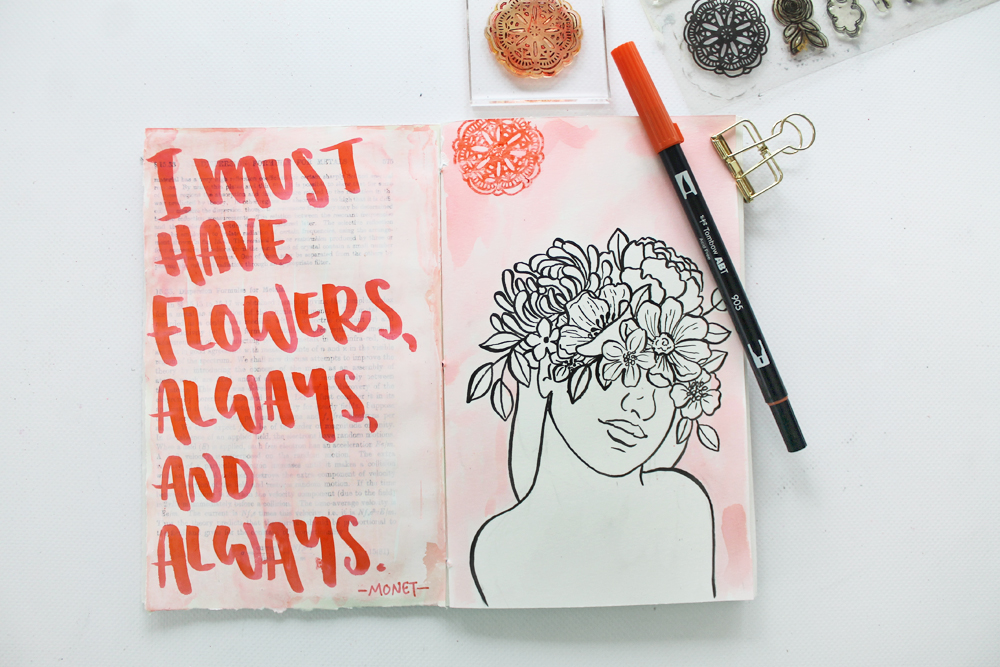 Learn how to make a Monochrome Art Journal Page in Pantone's 2019 Color of the Year, Living Coral, with @tombowusa & this tutorial by @studiokatie #tombowusa #tombow