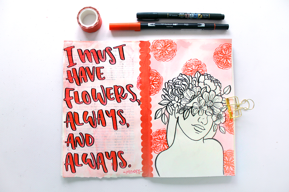 Learn how to make a Monochrome Art Journal Page in Pantone's 2019 Color of the Year, Living Coral, with @tombowusa & this tutorial by @studiokatie #tombowusa #tombow