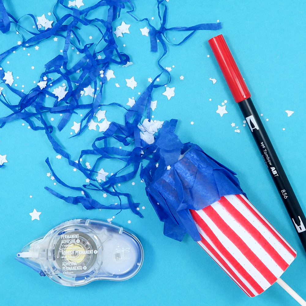 4th of July Patriotic Confetti Popper with @tombowusa @popfizzpaper #pfplovestombow