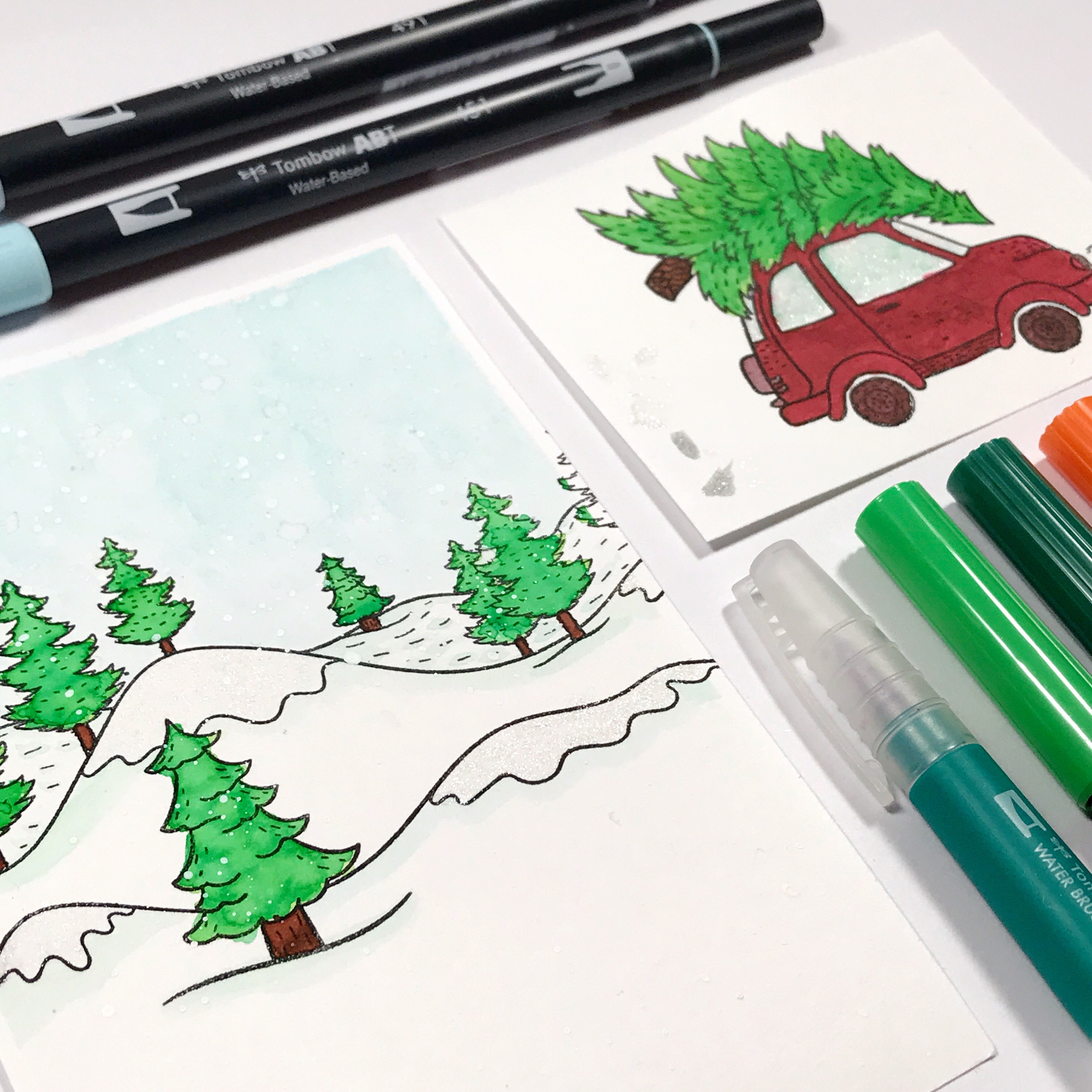 Winter Watercolors Handmade Card @tombowusa @popfizzpaper #tombowusa #pfplovestombow