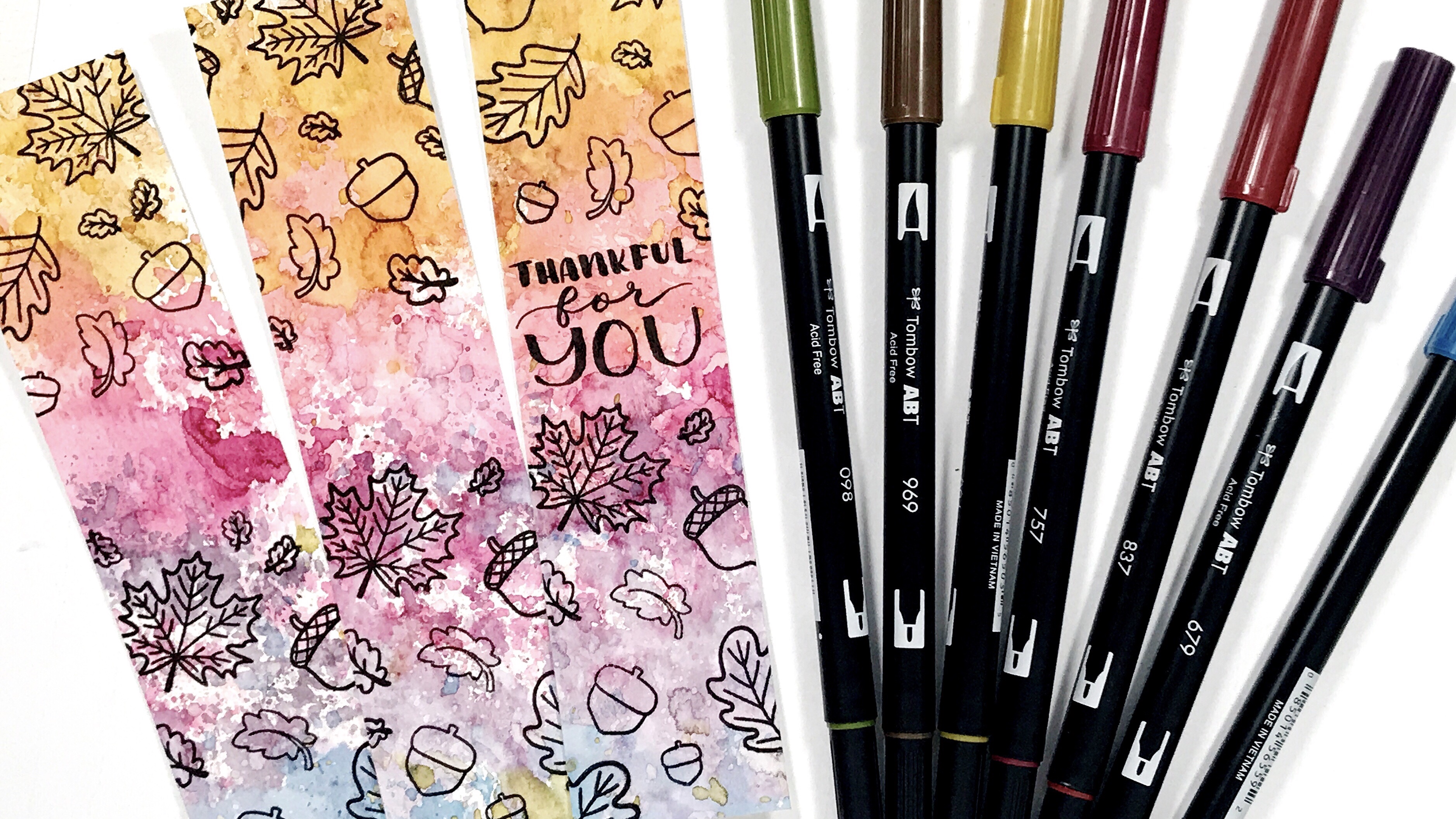 Muted Fall Watercolor Rainbow Bookmarks with TombowUSA @tombowusa @popfizzpaper #pfplovestombow