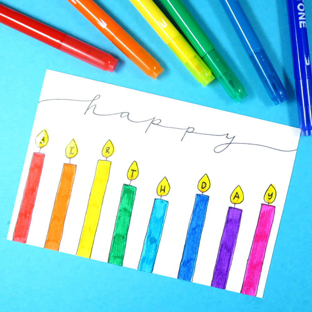 Easy Rainbow Birthday Card with @tombowusa and @popfizzpaper featuring Tombow Rainbow TwinTone Markers #pfplovestombow #tombowusa #tombow2019dt