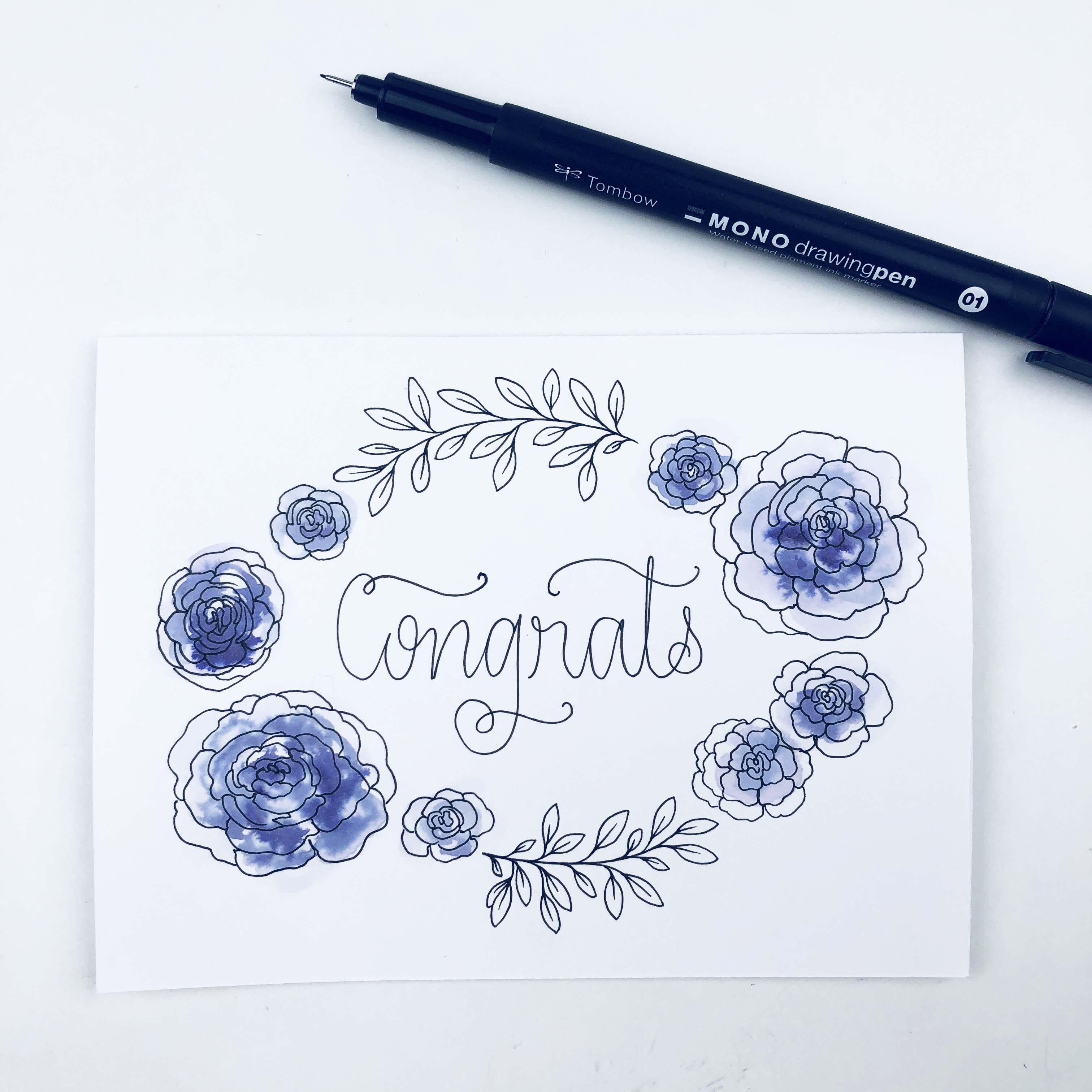 DIY wedding congratulations card tutorial with Tombow #wedding #diywedding #handlettering