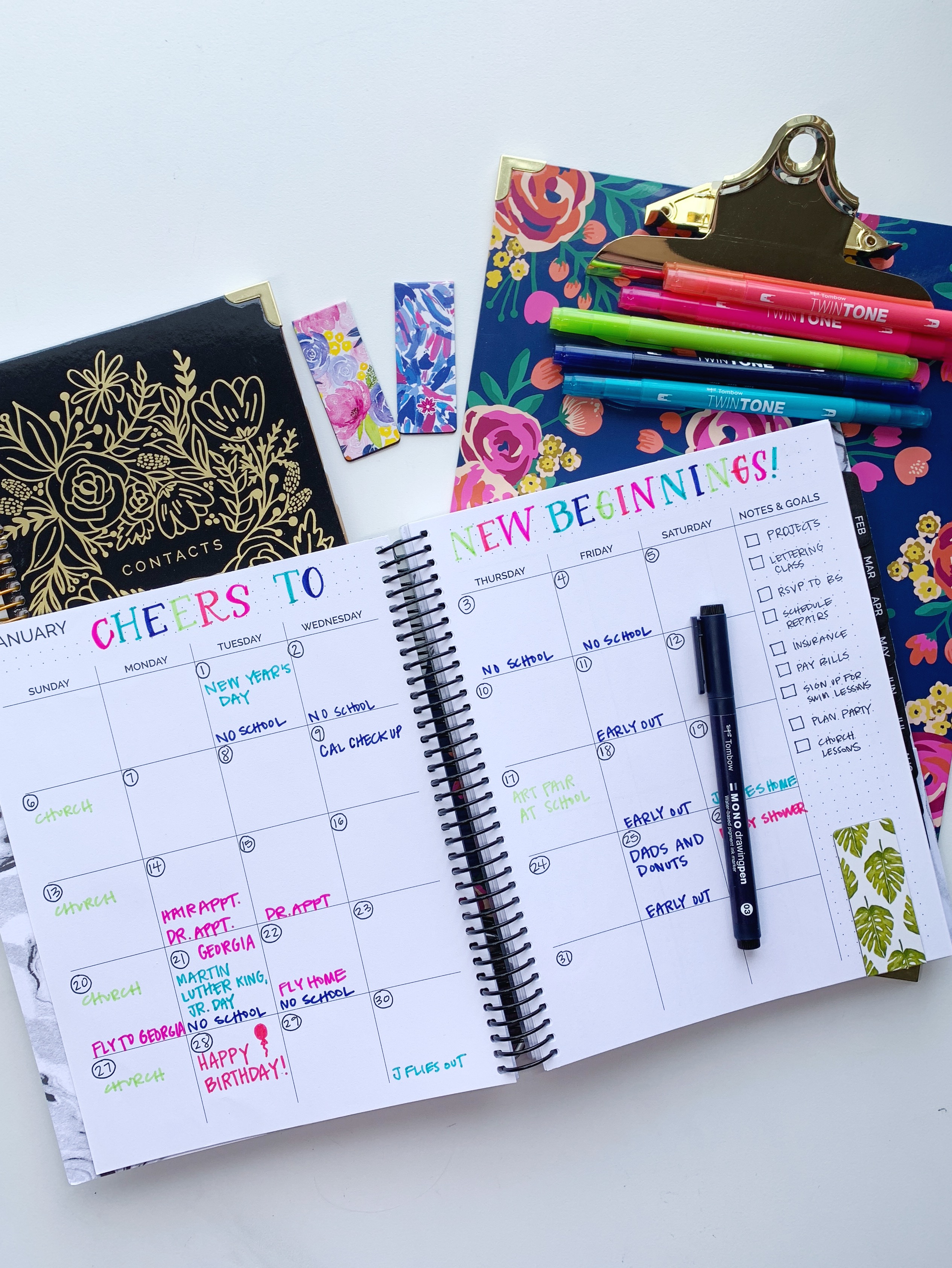 Goal Setting Dot Grid Journal Spread With Bloom Planners - Tombow
