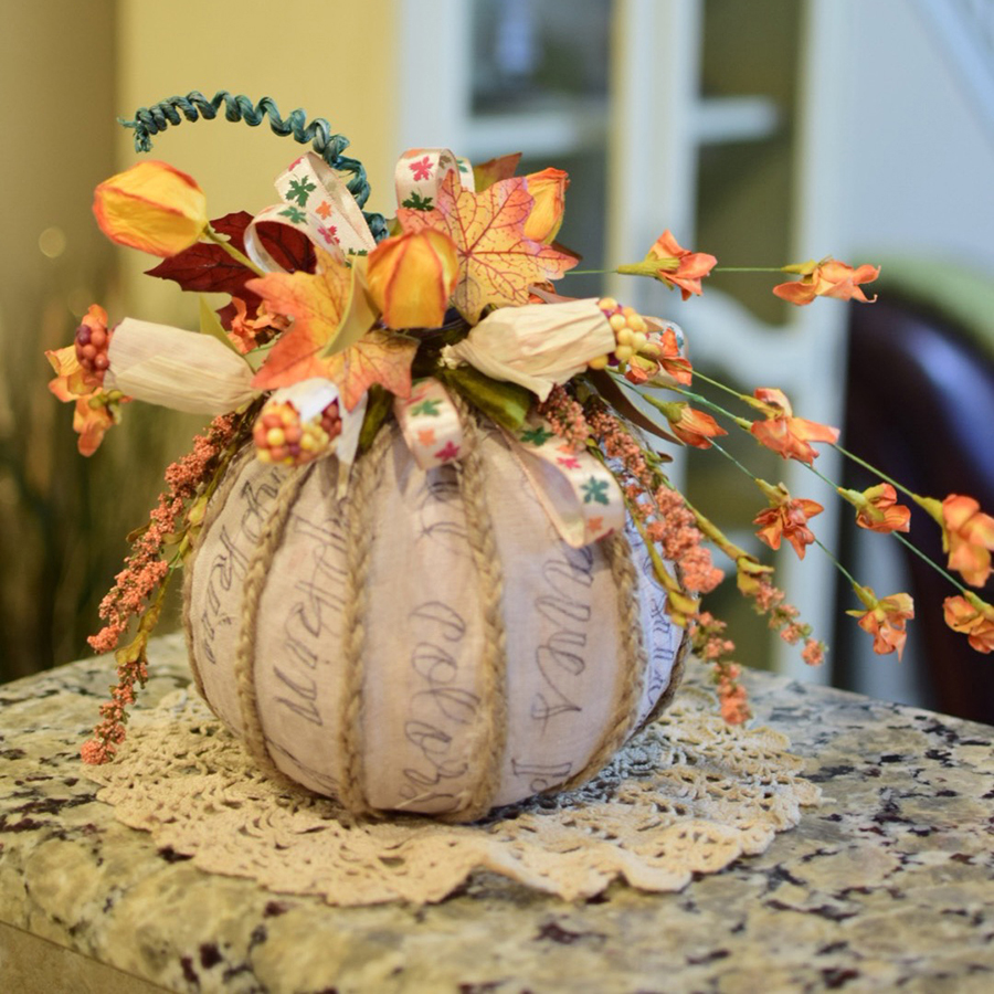 Fabric Covered Pumpkin Centerpiece