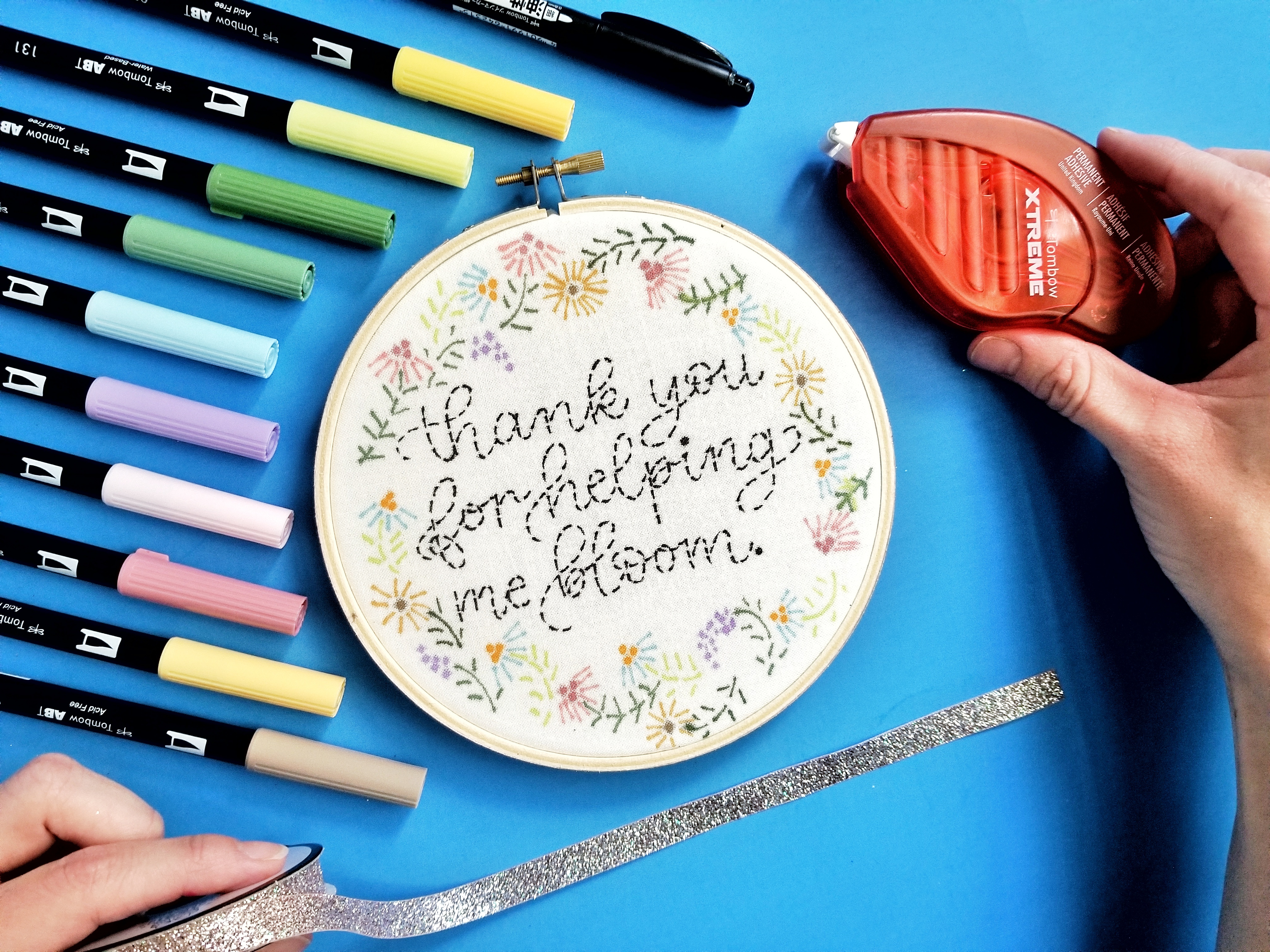 Faux Embroidery Hoop Using Tombow Dual Brush Pens - Tombow USA Blog