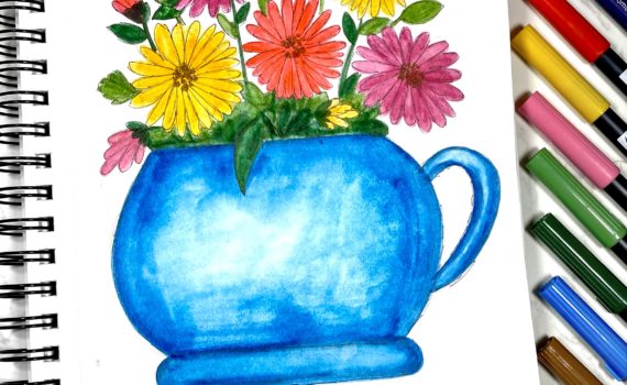 Learn how to make floral art inspired by Clementine Hunter! Tutorial by @lovableletters created with Tombow Dual Brush Pens.