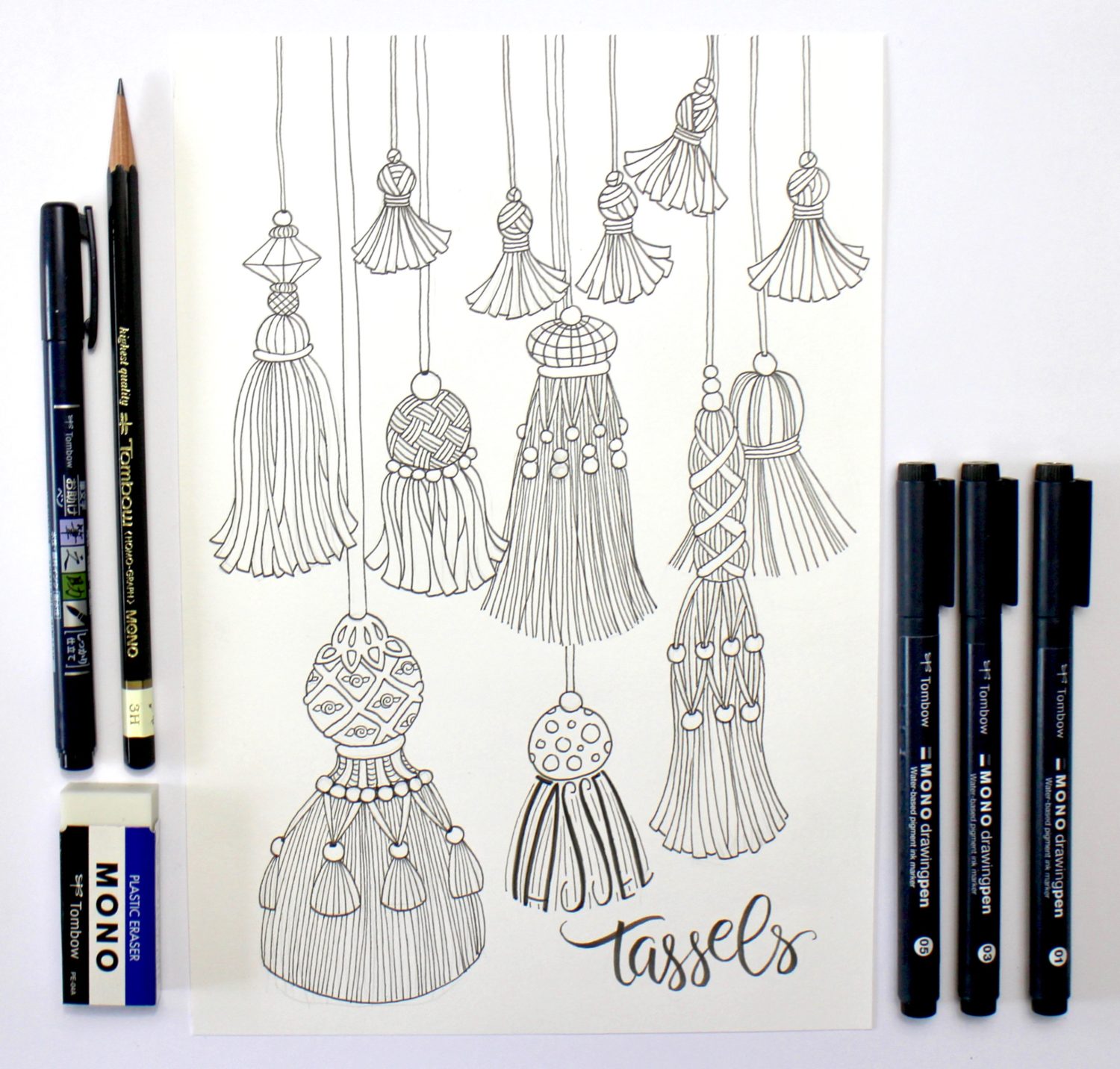 @mariebcreates #mariebrowning #tombowusa start by sketching the tassels