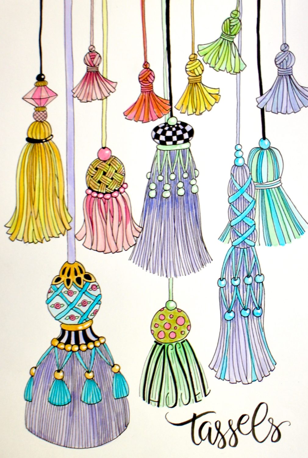 @mariebcreates #tassels #tombow Add the Base color with Dual Brush Pens 