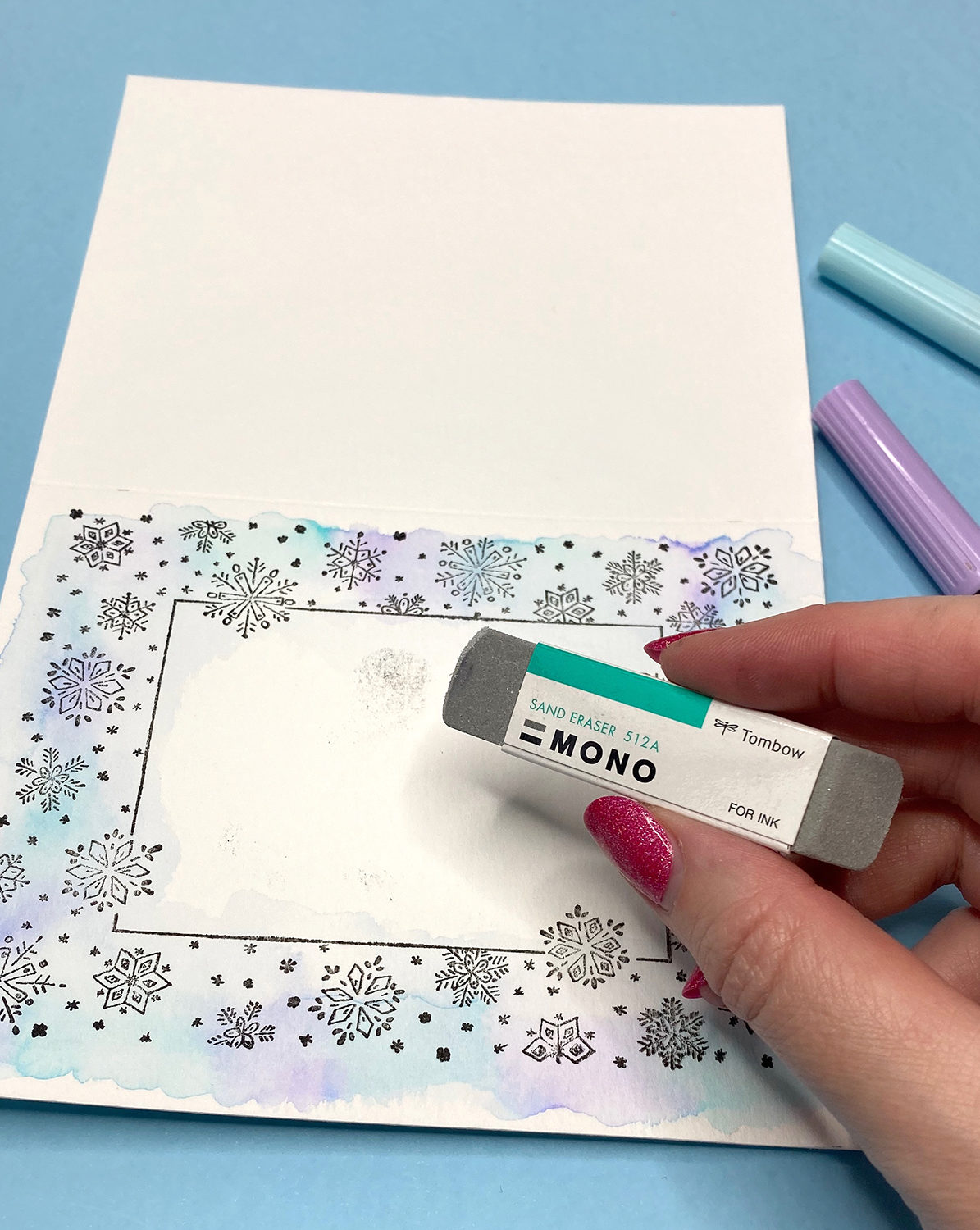 Easy Snowflake Cards with Tombow and Whimsy Stamps by Jessica Mack on behalf of Tombow