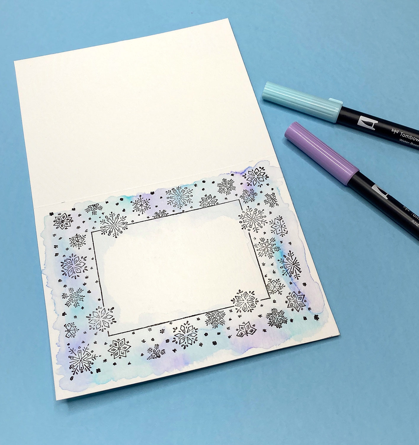 Easy Snowflake Cards with Tombow and Whimsy Stamps by Jessica Mack on behalf of Tombow