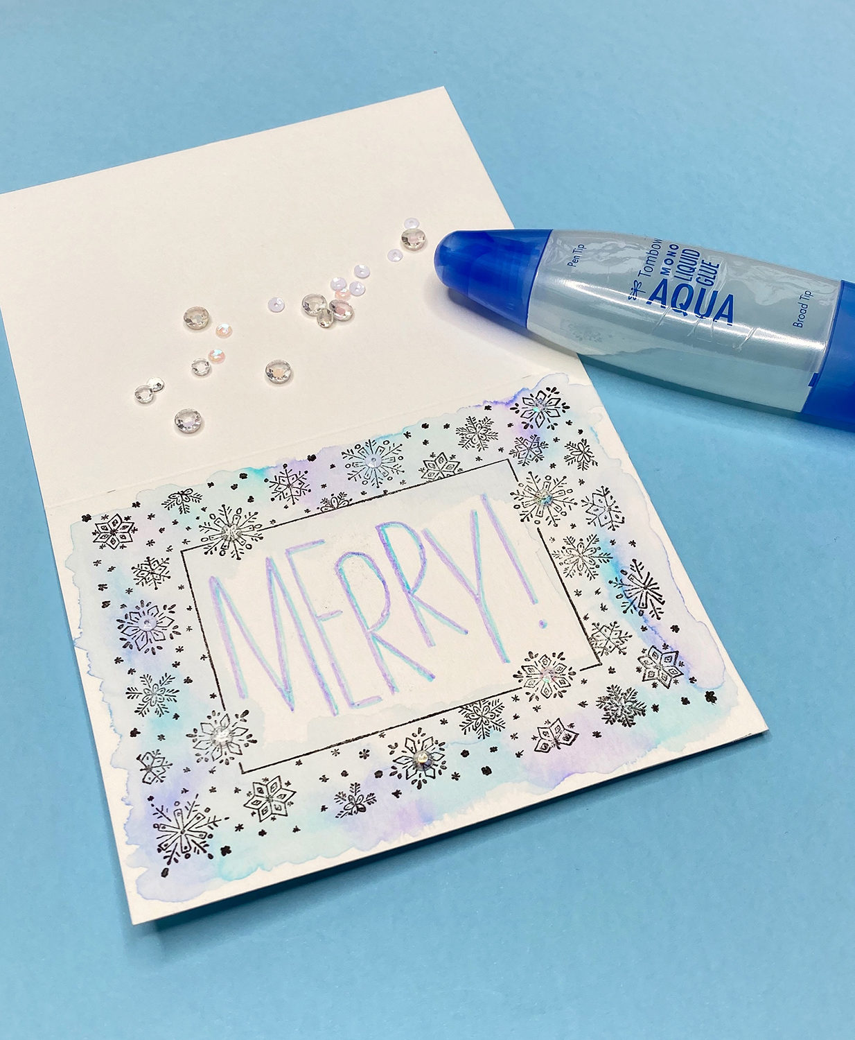 Easy Snowflake Cards with Tombow and Whimsy Stamps by Jessica Mack on behalf of Tombow