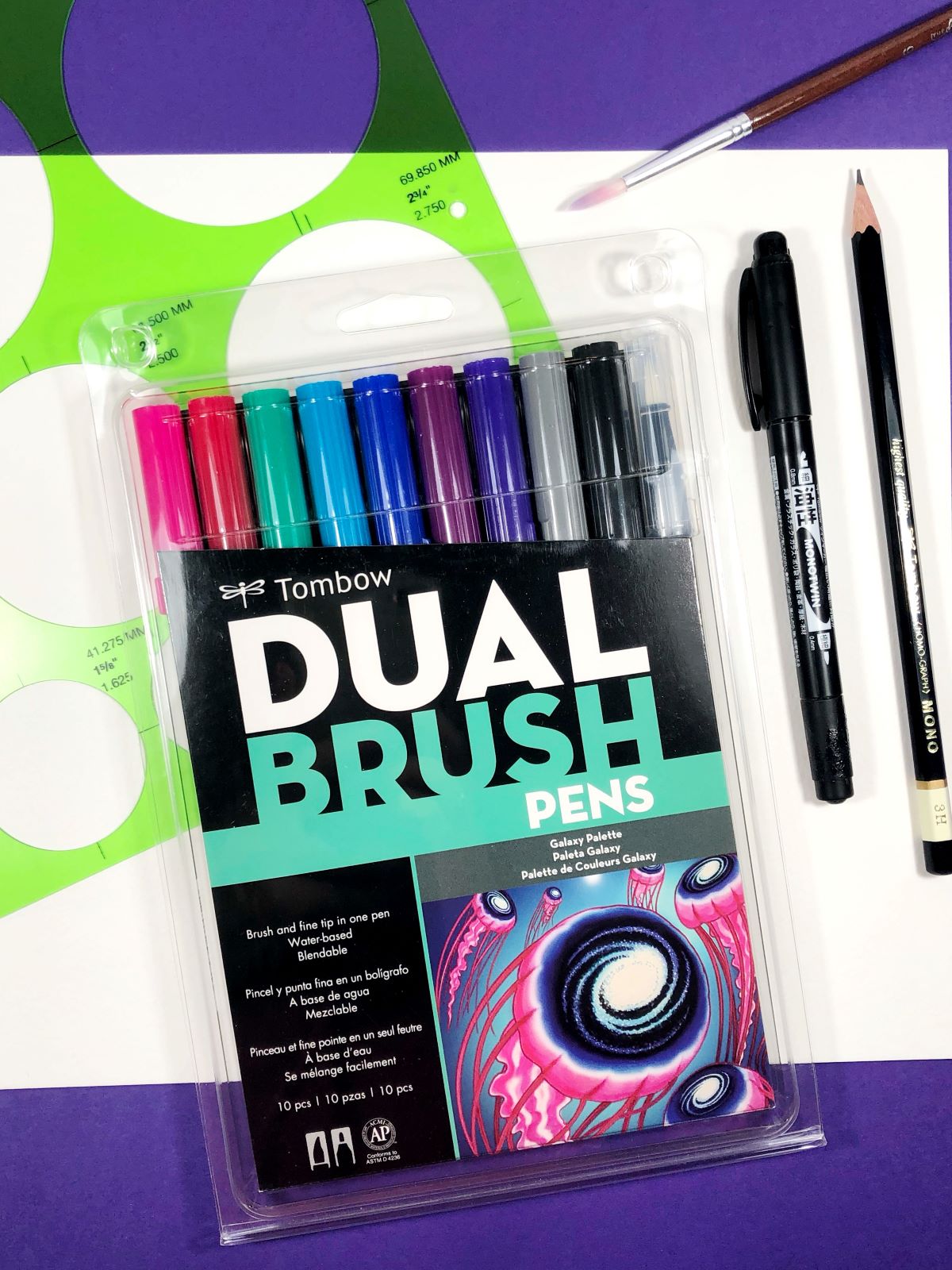 Dual Brush Pen Art Markers, Purple Blendables 6-Pack + Water Brush