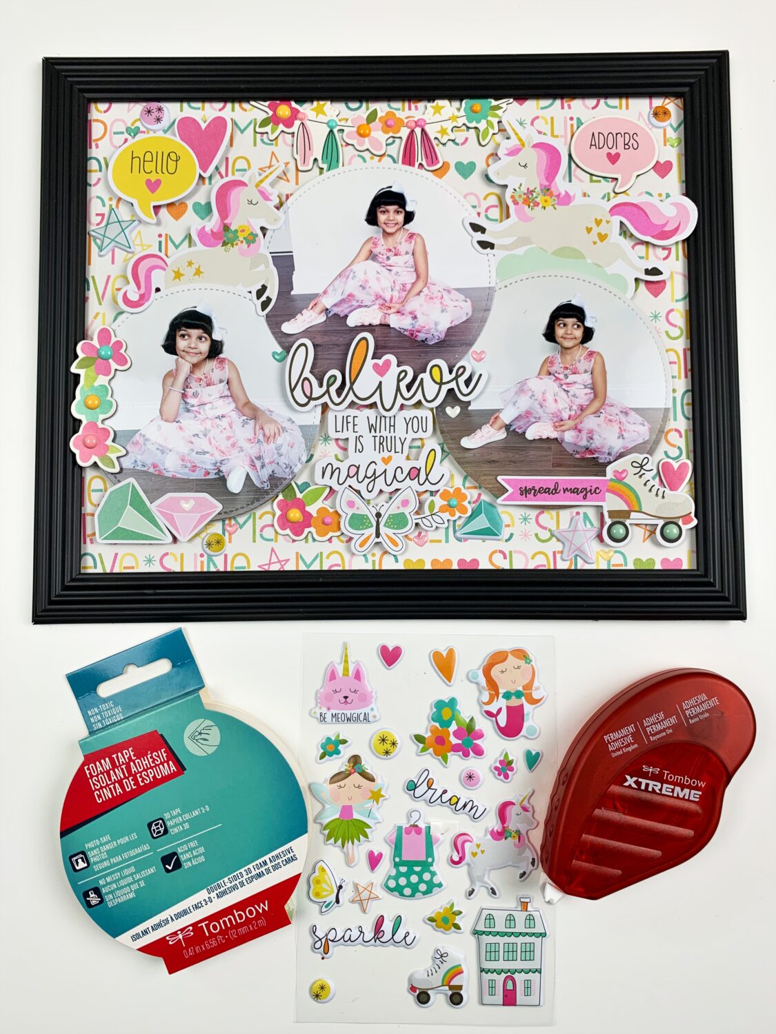 Give mom a cute and inexpensive shadow box for Mother's Day. It's so easy, a child can do it using Tombow Adhesives. #tombow #shadowbox