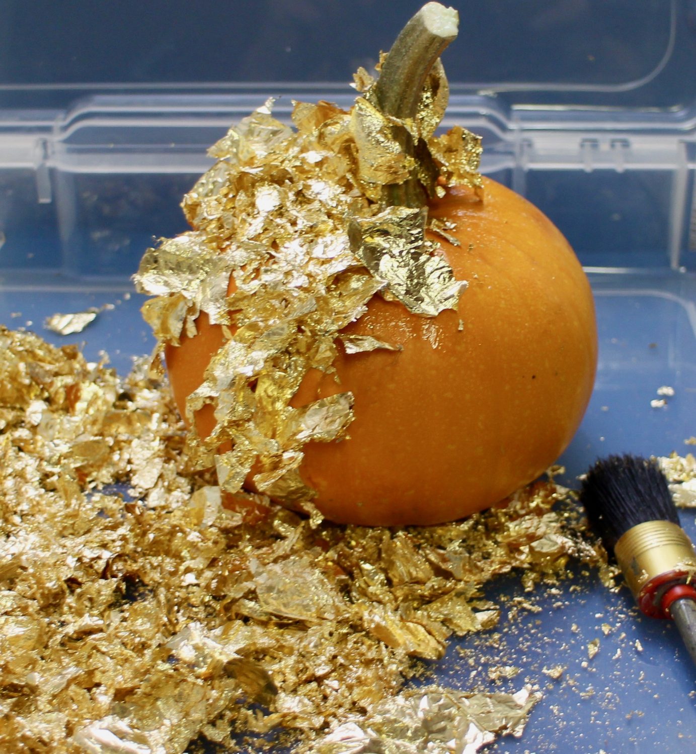 Apply gold leaf to dry adhesive @mariebrowning #tombowusa #autumndecor