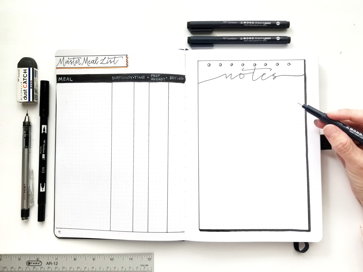 Tombow Brush Pen Testing in 8 Different Bullet Journals – All About Planners