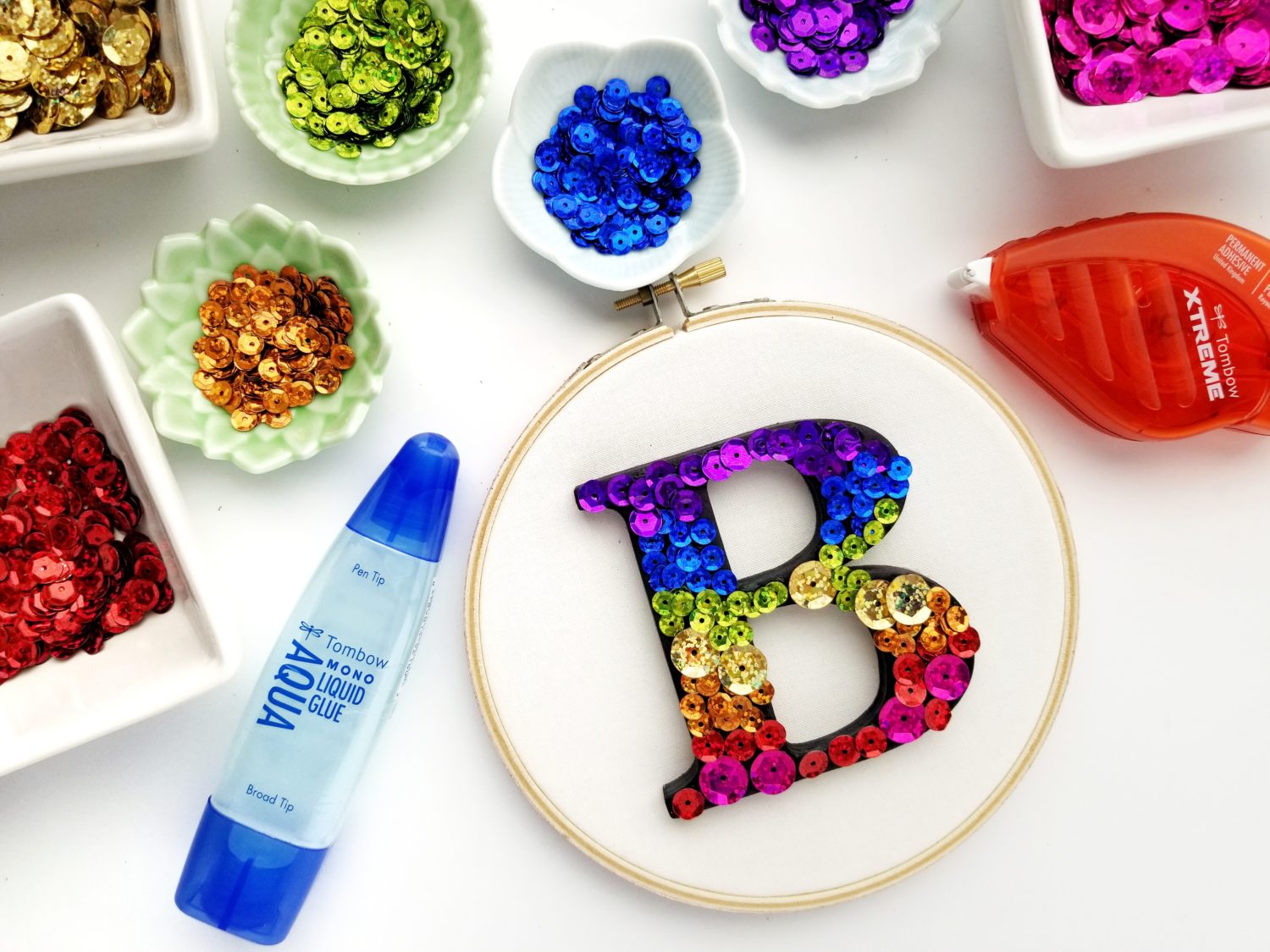Learn to make Monogram Embroidery Hoop Art using @tombowusa adhesives with @graceannestudio!