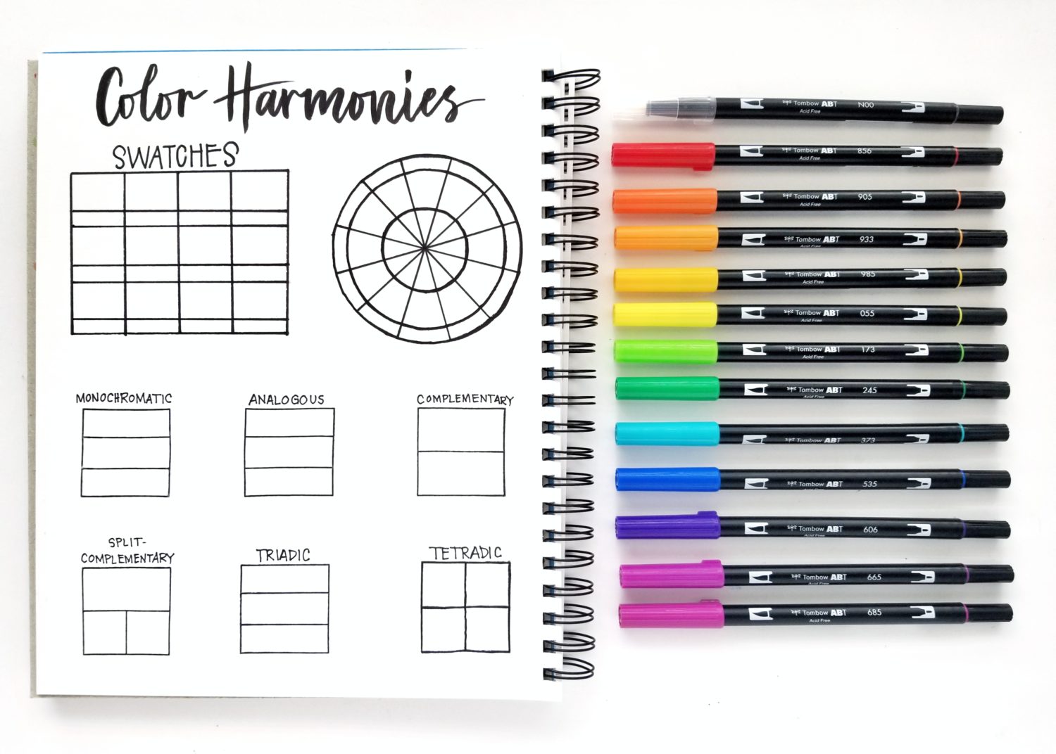 Create your own color harmonies using Dual Brush Pens and the color wheel with @graceannestudio. #tombowusa @tombowusa