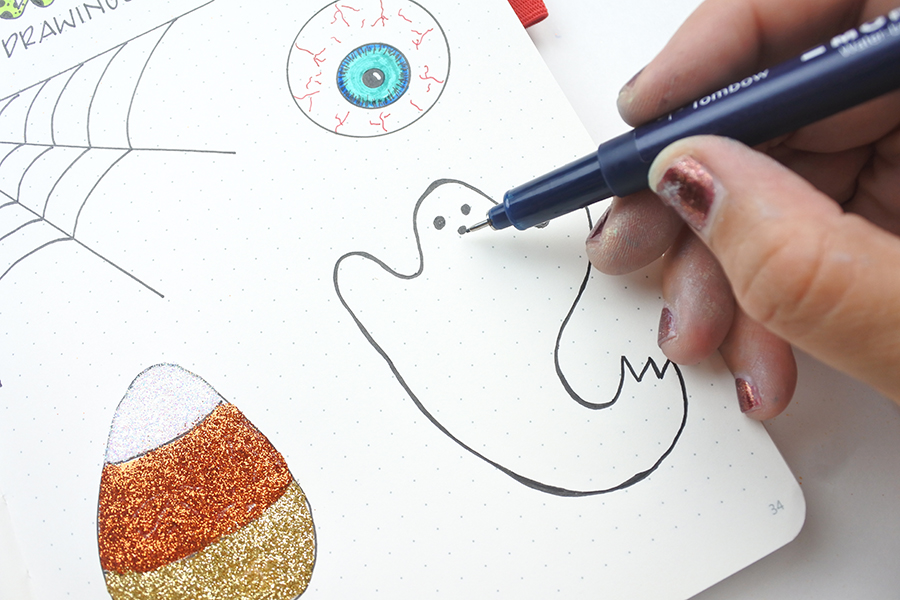 Dot Grid Journal: Adding Halloween Doodles by @thediyday for www.tombowusa.com
