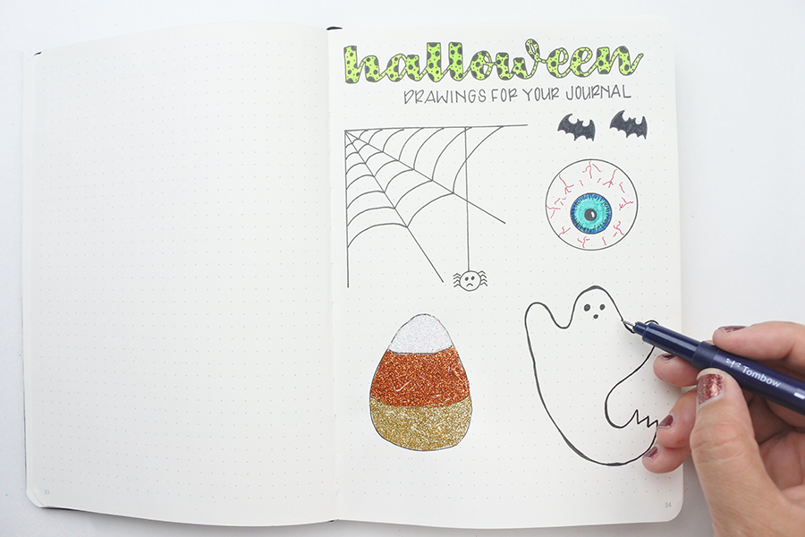 Dot Grid Journal: Adding Halloween Doodles by @thediyday for www.tombowusa.com