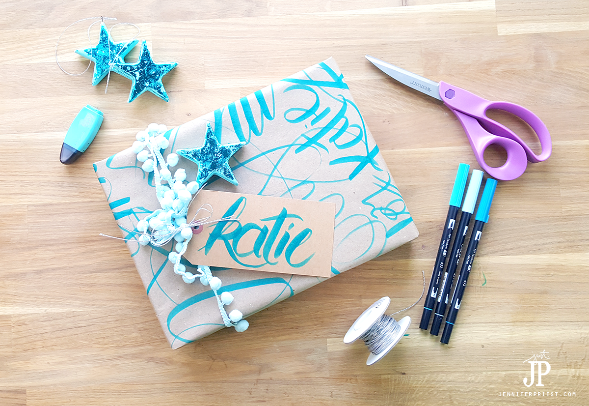 Hand-lettering-Gift-Wrap-with-Tombow-Pens-JPriest