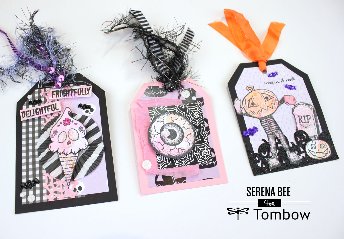 watercolored halloween tags by Serena Bee