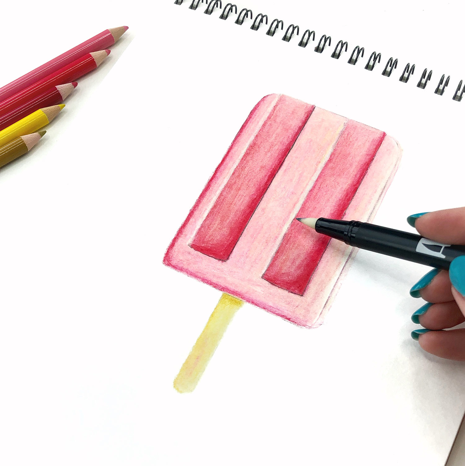 How to Draw a Colored Pencil Popsicle by Jessica Mack on behalf of Tombow.