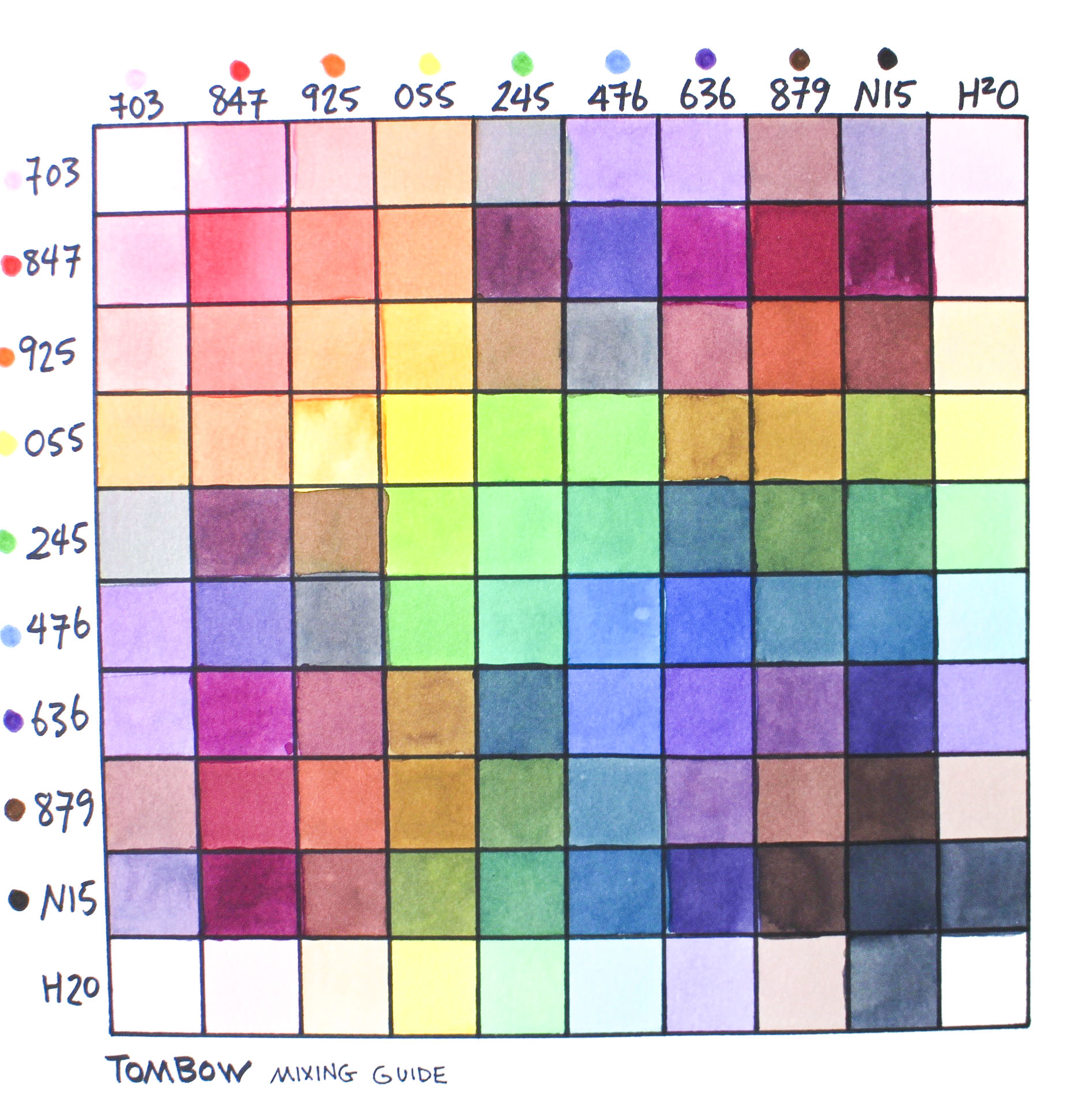 Tombow Brush Pen Colour Chart