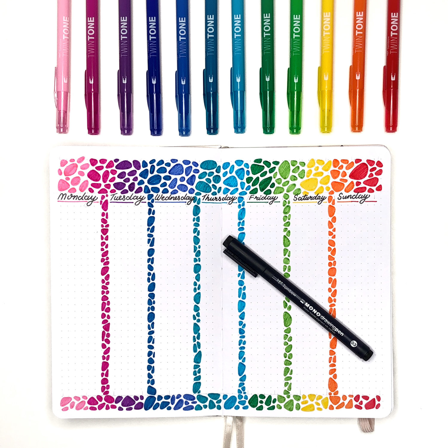 Rainbow Pebbles Planner Page by Jessica Mack on behalf of Tombow