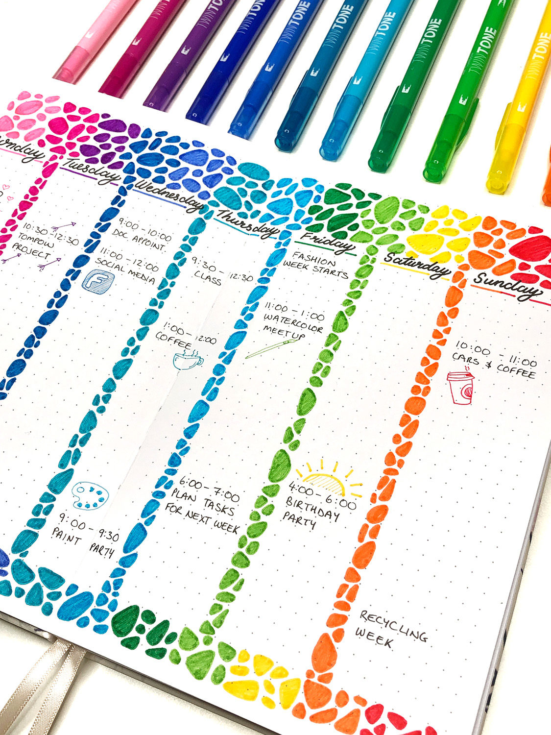 Rainbow Pebbles Planner Page by Jessica Mack on behalf of Tombow