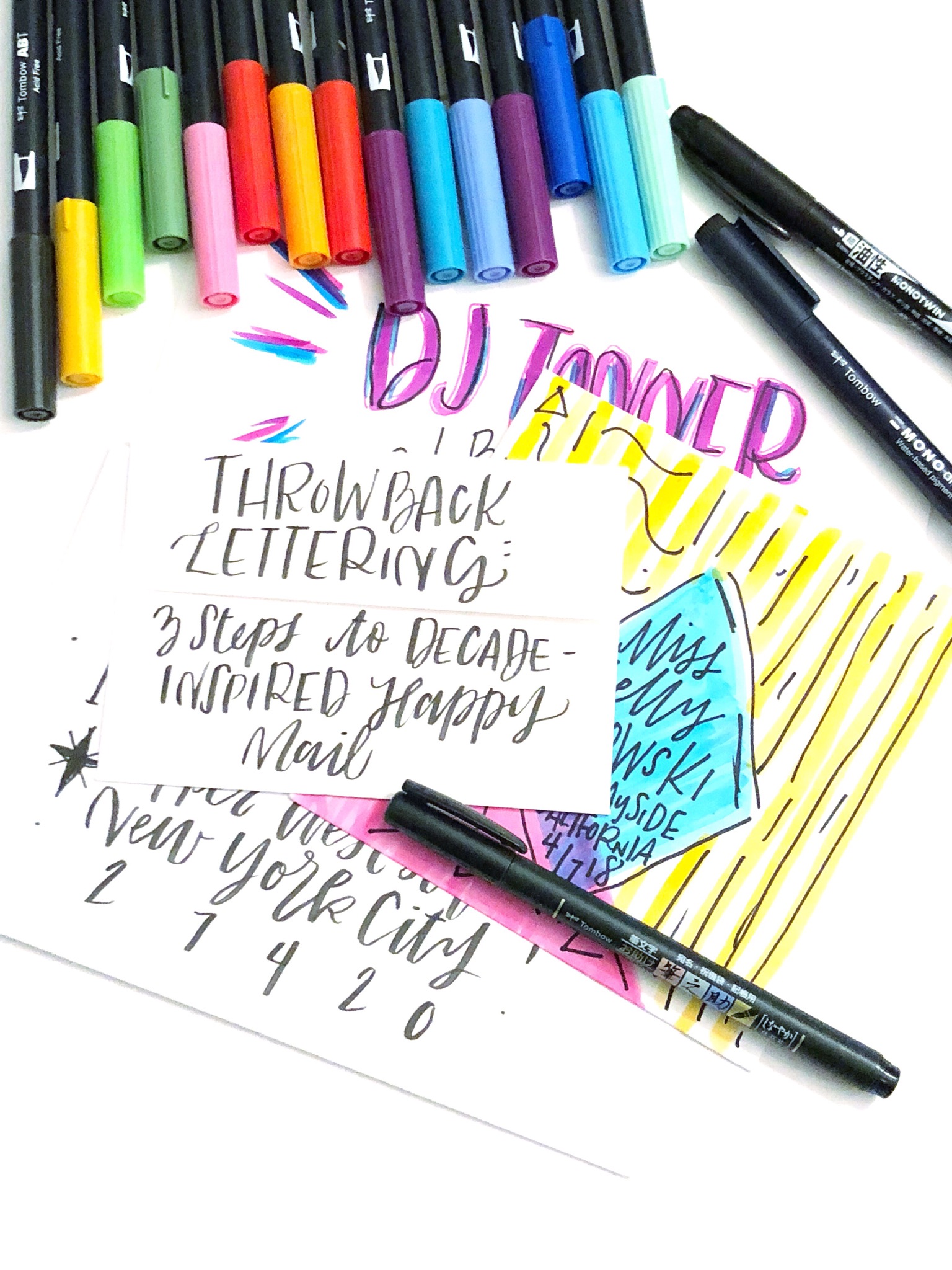 Lauren Fitzmaurice of @renmadecalligraphy shows you three simple steps for creating fun decade-inspired happy mail. Use color, style, and your favorite products from Tombowusa.com to create Handlettered envelopes that will help remind you of the good ole days.