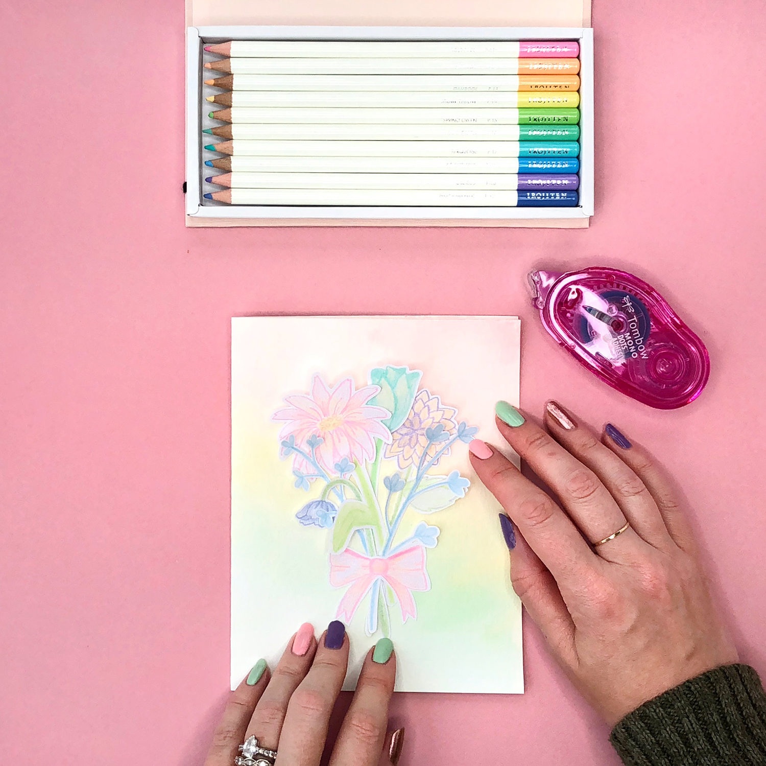 Make these cute colored pencil cards for spring, by Jessica Mack on behalf of Tombow