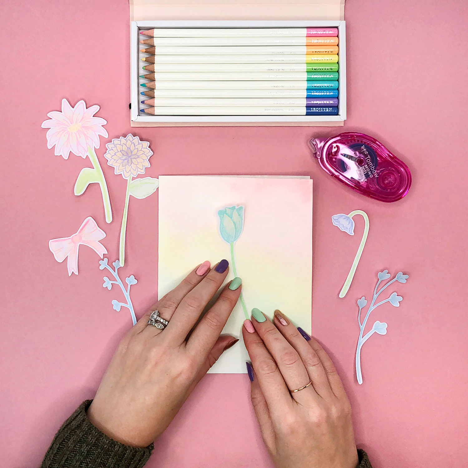 Make these cute colored pencil cards for spring, by Jessica Mack on behalf of Tombow